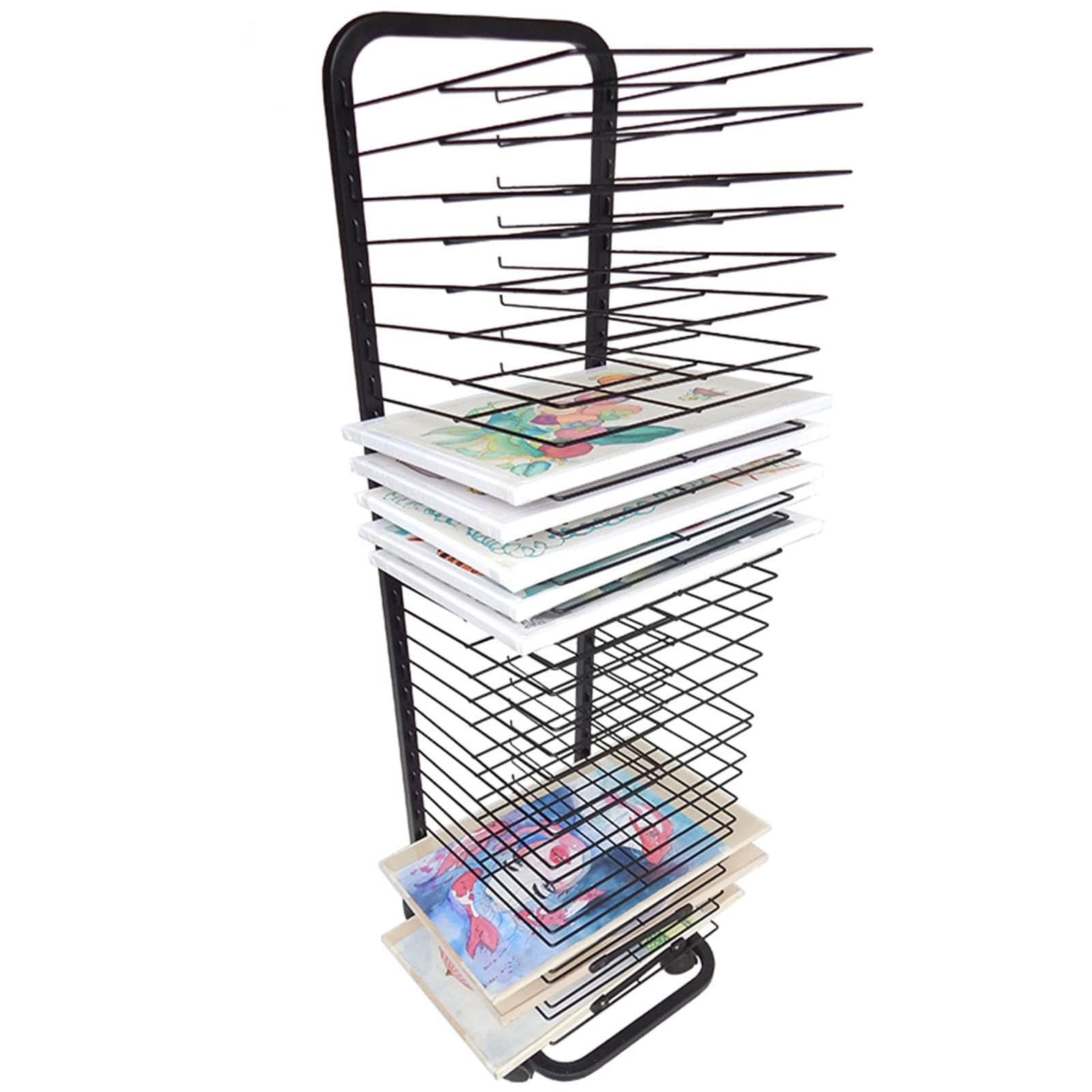 Aioneer Mobile Paint Drying Rack - Art Drying Rack For Classroom, Metal Power Coated Design Artwork Storage Display Rack, Efficient And Organized Drying Rack Art For Students Masterpiece,30,layer
