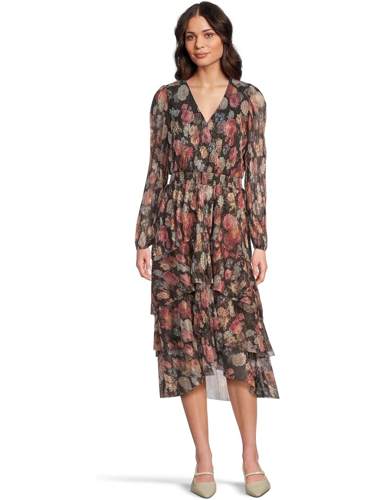 Black Vince Camuto Ruffle Midi Dress