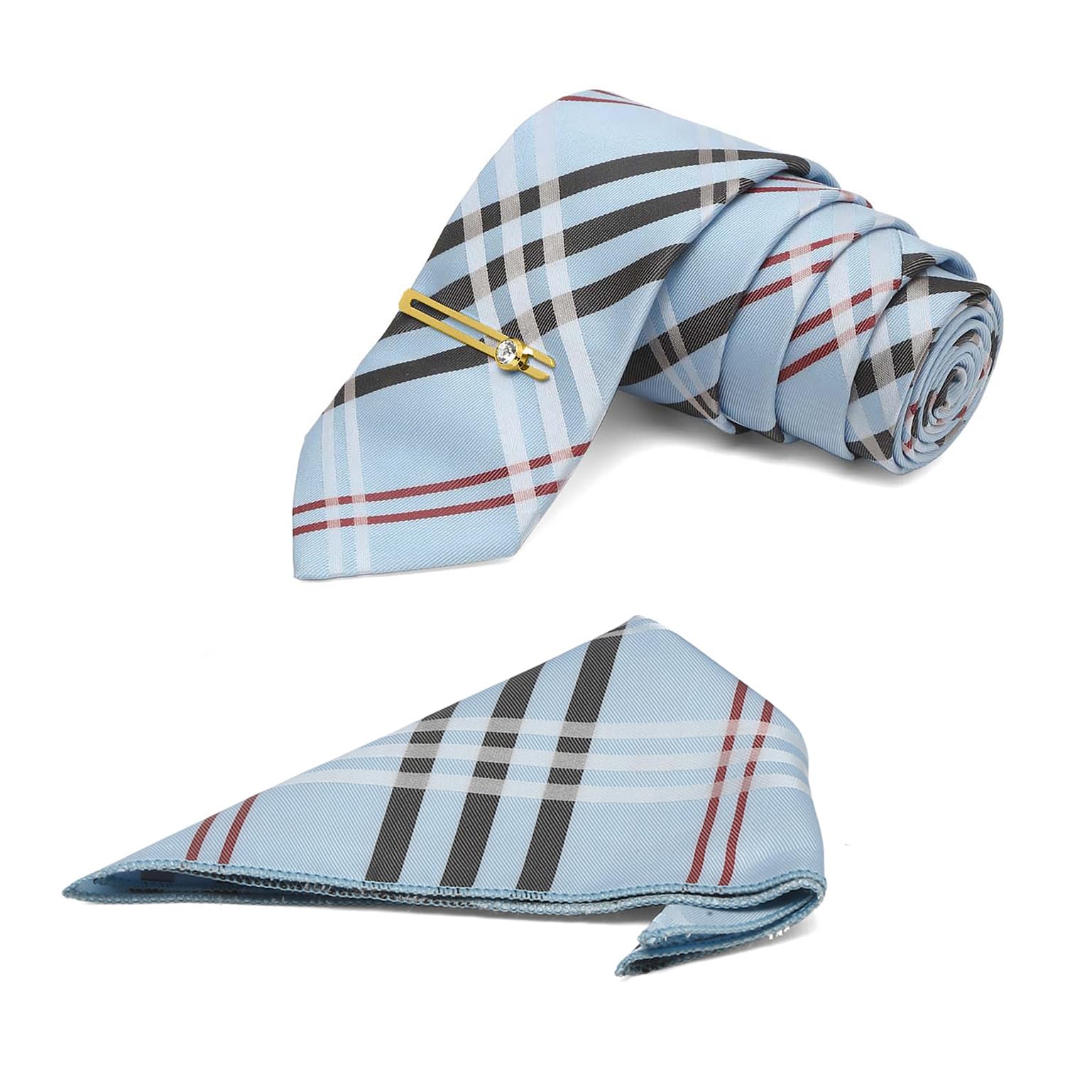 Mens Silk Necktie Set Incl Pocket Square Golden Tiepin American Style Formal Tie Gift Set for Men (TEGP-4)-image-4