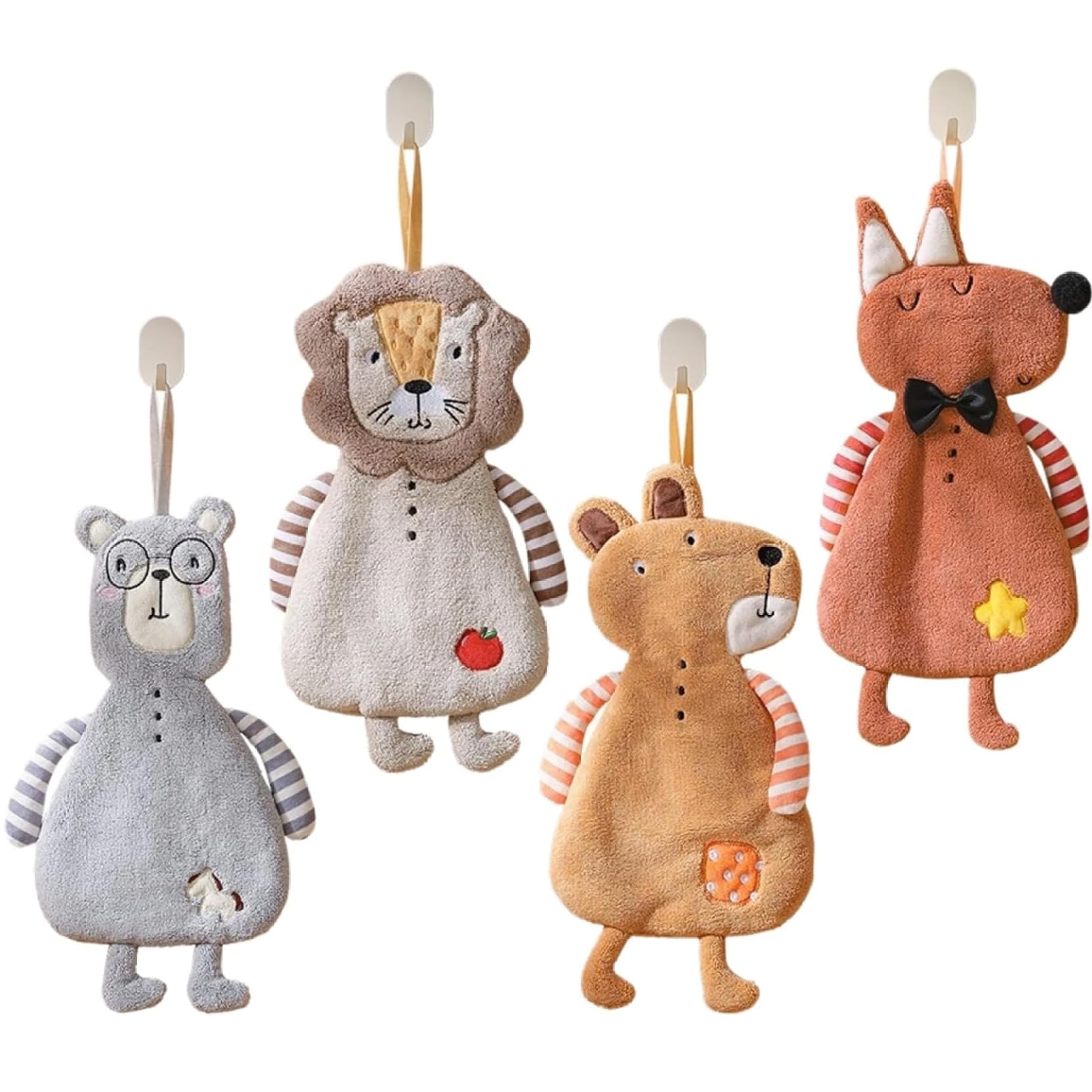 Vervevum Fuzzy Ball Hand Towel, 4PCS Soft Absorbent Bath Hand Towels, Breathable Quick Dry Towel, Hanging Cute Animals Towels for Kitchen Bathroom, Bath