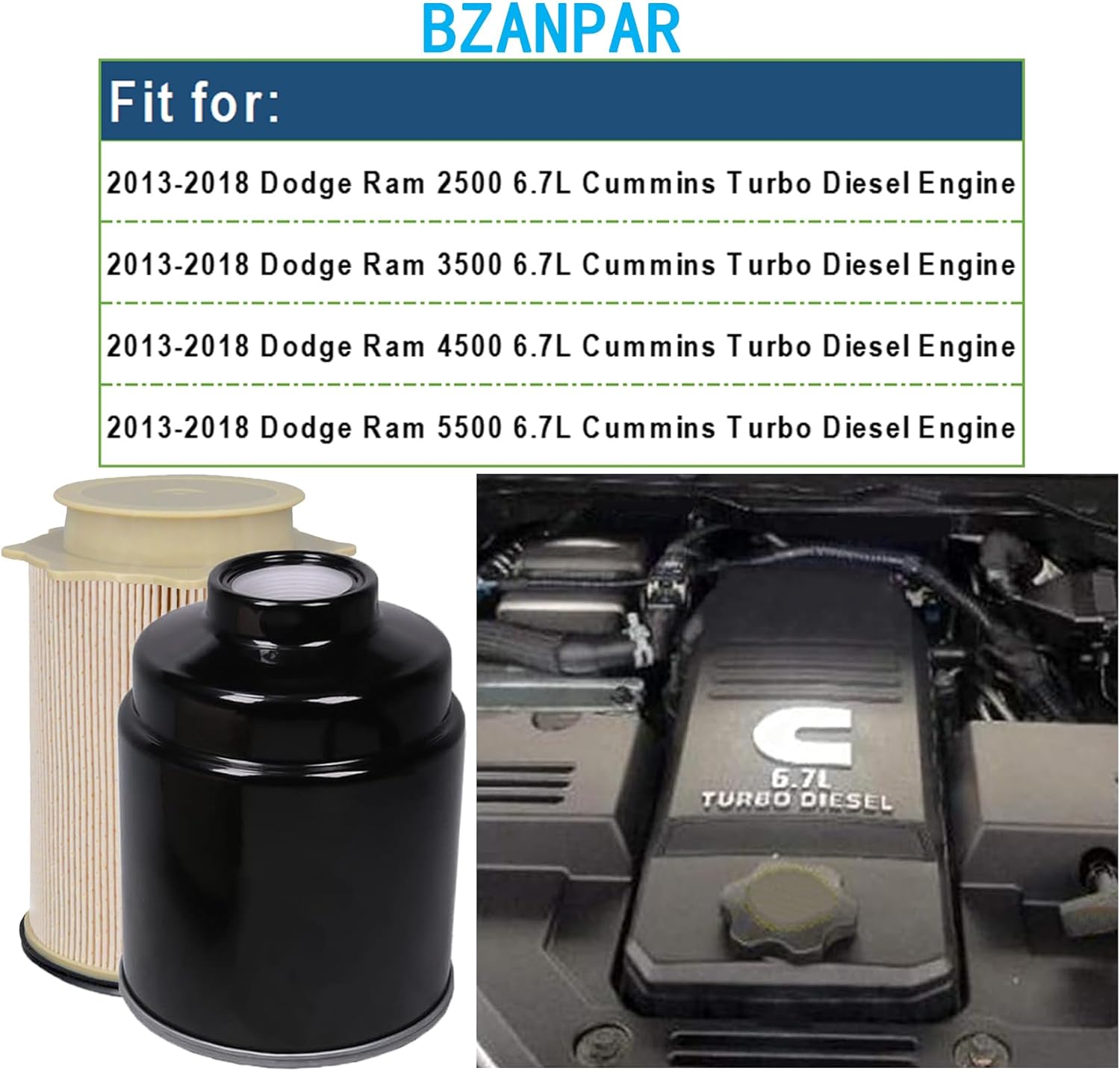 Fuel Filters for Ram 2500 3500 4500 5500 6.7 Cummins Diesel, Fuel Filter for 2013 2014 2015 2016 2017 2018 Dodge Ram 6.7 Diesel, Fuel Filter Water Separator Set Replace 68157291AA 68197867AA