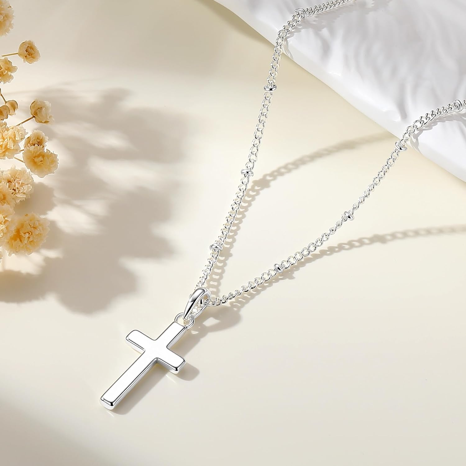 925 Sterling Silver Cross Necklace for Women - Dainty Simple Cross Pendant Necklace Religious Jewelry Gift for Women 16 18 20 22 Inch