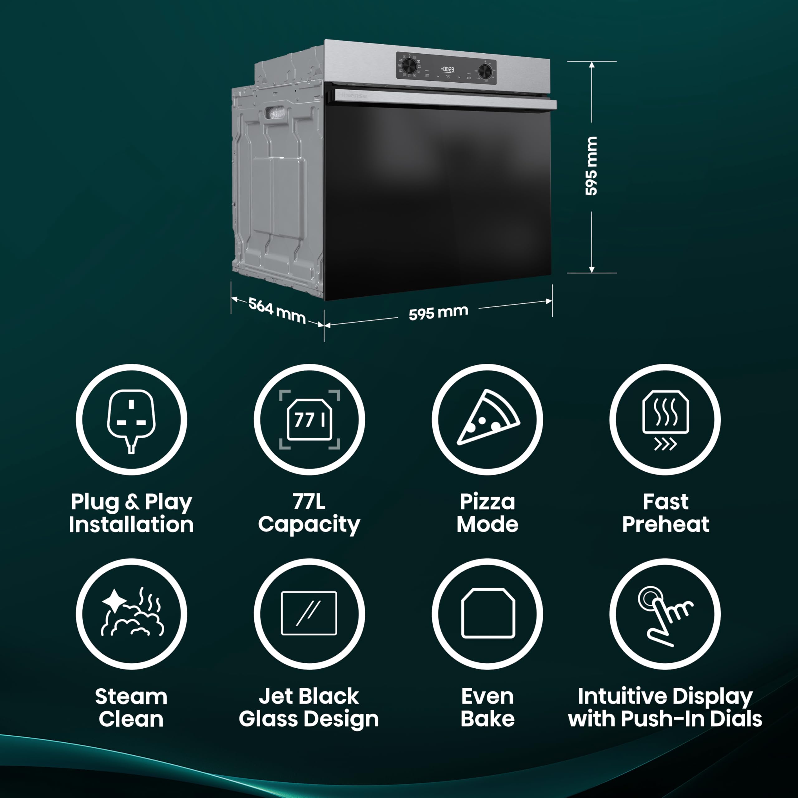 Hisense BI622AXPGUK - Built-in 77L Electric Single Oven - Stainless Steel with Even Bake, 300°C Pizza Mode, Frozen Food Mode, Steam Clean - A Rated, Extra Large — view 2