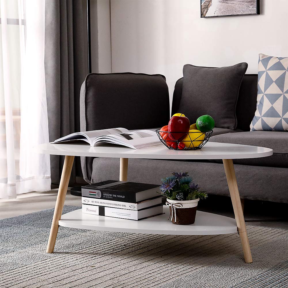 Mesa de Centro de Dos Pisos, Mesa Auxiliar de Almacenamiento, Mesa Auxiliar, Sala de Estar, Muebles de Balcón para el Hogar, Mesita de Centro Ovalada, Mesita de Café, Mesita Auxiliar Salón, Madera