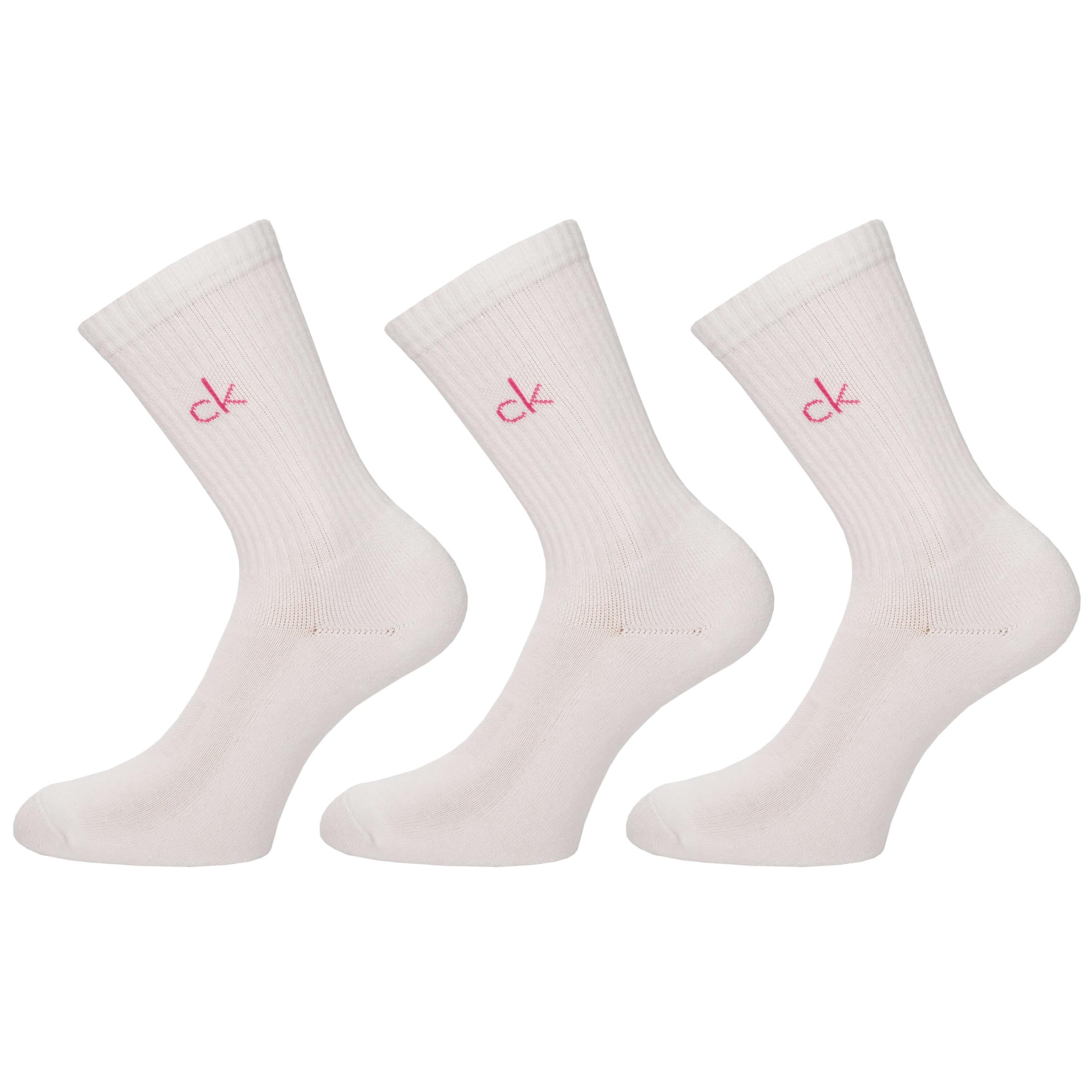 Calvin Klein Women's White/Pink Golf Crew (3 Pairs) Socks - Uk 4-8