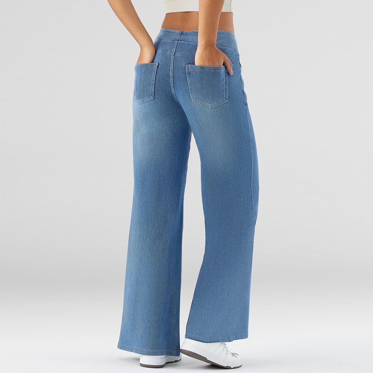 Fanica Women's Baggy Wide Leg Jeans, High Waisted Relaxed Fit Stretch Pull On Soft Denim Pants with Pockets - Image 2