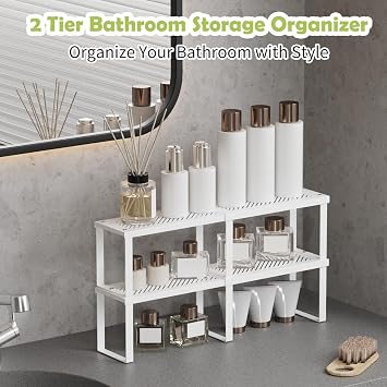 2 Pcs Stackable Kitchen Cabinet Shelf Organizer Counter Shelf 12.59 L x 5.1 Dx 6.29 H,Pantry Dishes Storage Shelves Rack