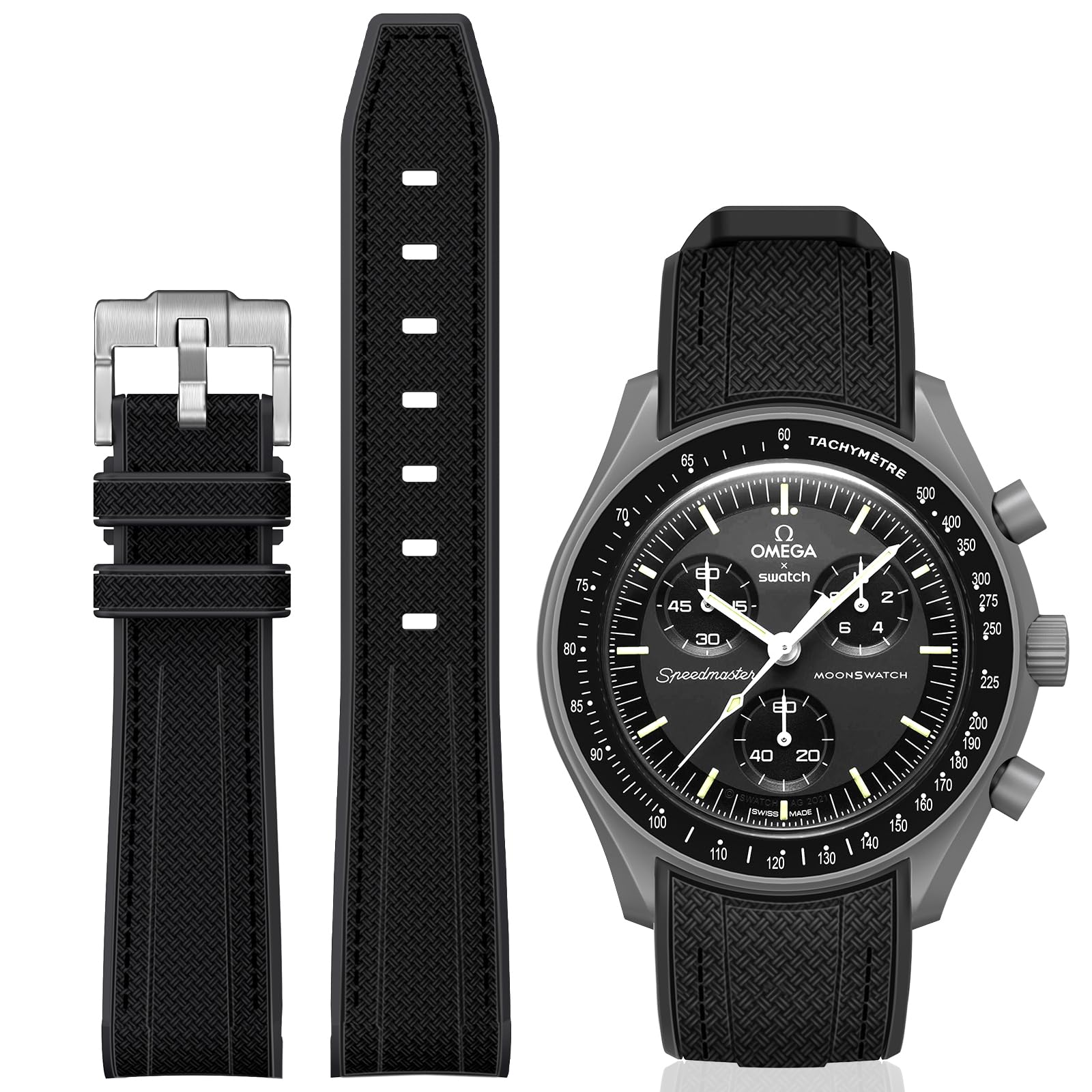 BONACE Bands for Moonswatch Watch,Curved SIlicone Strap Compatible with Omega X Swatch 20mm Watch,Swatch Omega Moonswatch Speedmaster Replacement No Gap Strap Men Women
