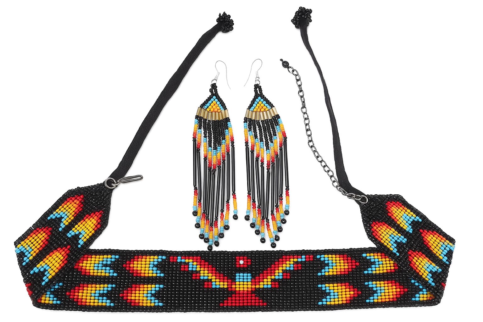 Handmade Beaded Indian Choker/Necklace,Native American Style Beaded Necklace with Earrings,Fashion Jewelry For Women,Perfect For Occasions,Gift.