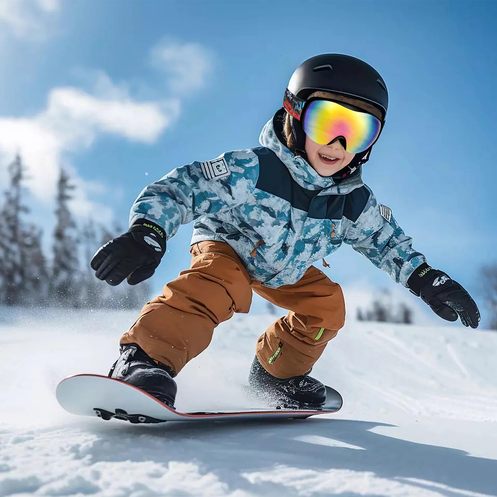 Gogle narciarskie dla dzieci, przeciwmgielne okulary snowboardowe z podwójną soczewką dla dzieci w wieku 6-14 lat, OTG, anty-100% UV 400, gogle śniegowe dla chłopców i dziewcząt, dla narciarzy