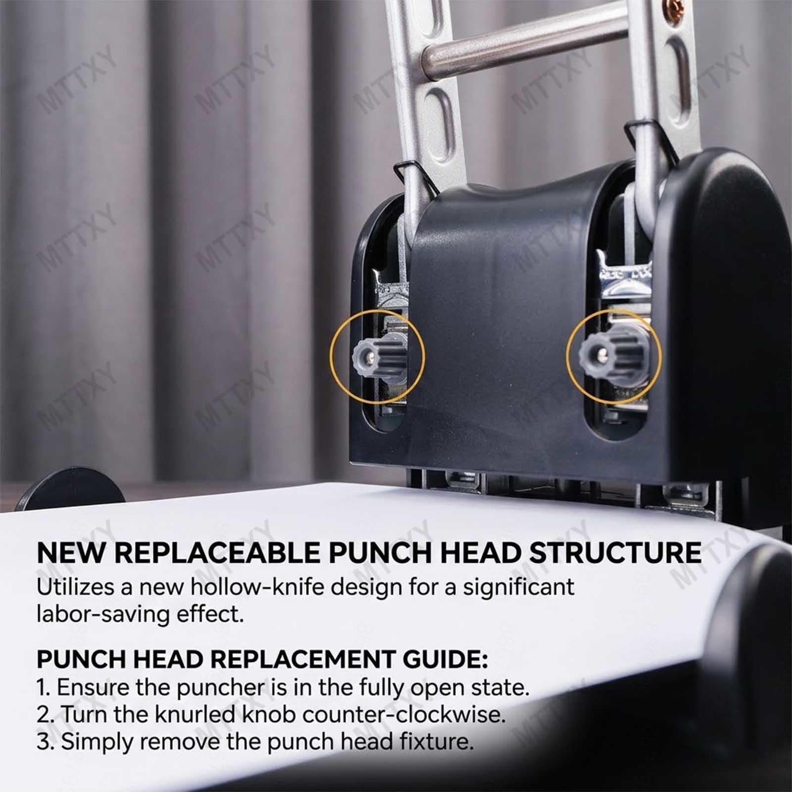 Perforatrice per ufficio resistente, Capacità 100 fogli, Perforatore a 2 fori, Distanza fori 80mm, Guida regolabile, Ergonomica per carta A4, Nero