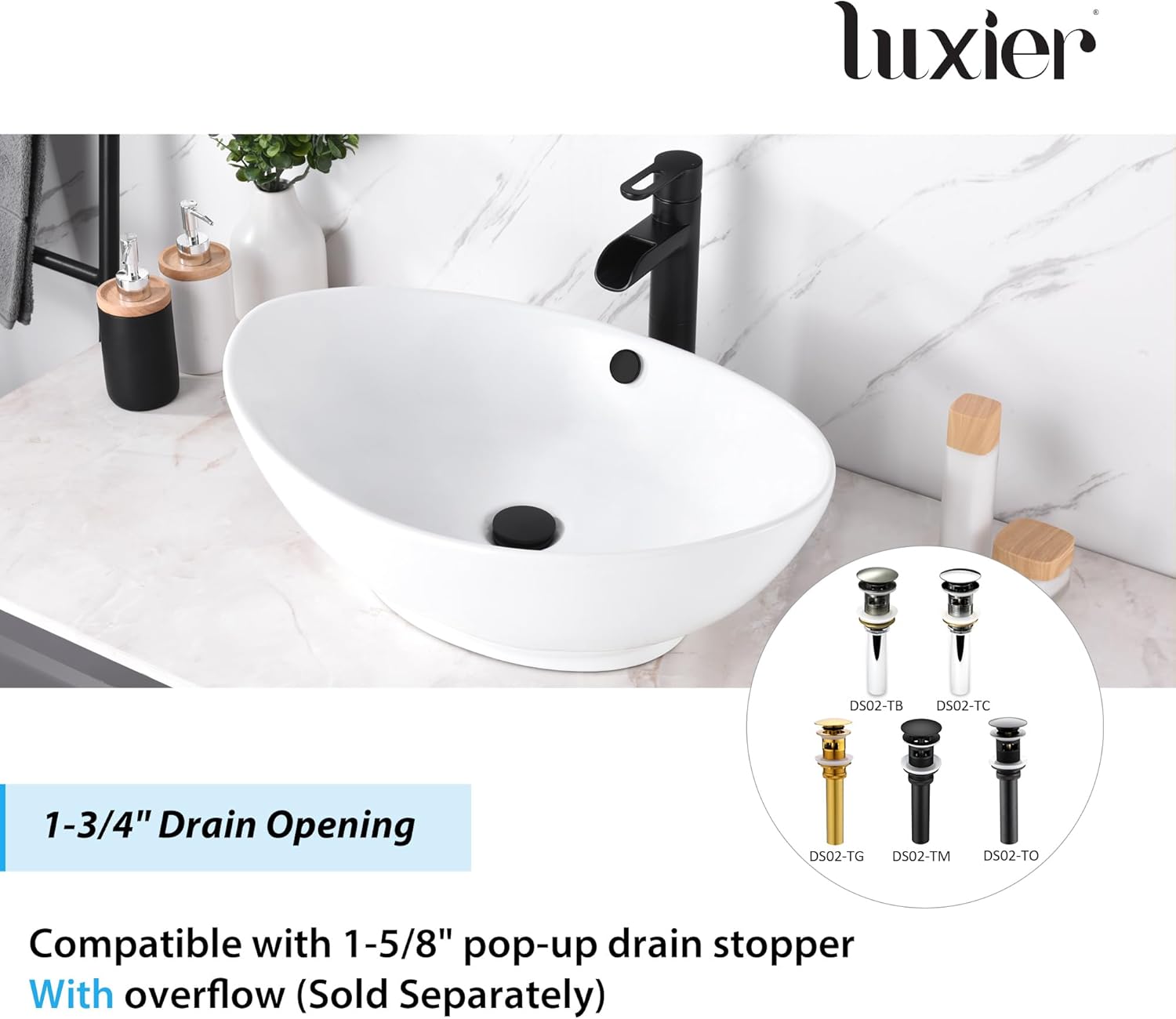 Luxier CS-004 Oval 23 in. Bathroom Ceramic Vessel Sink Art Basin in White