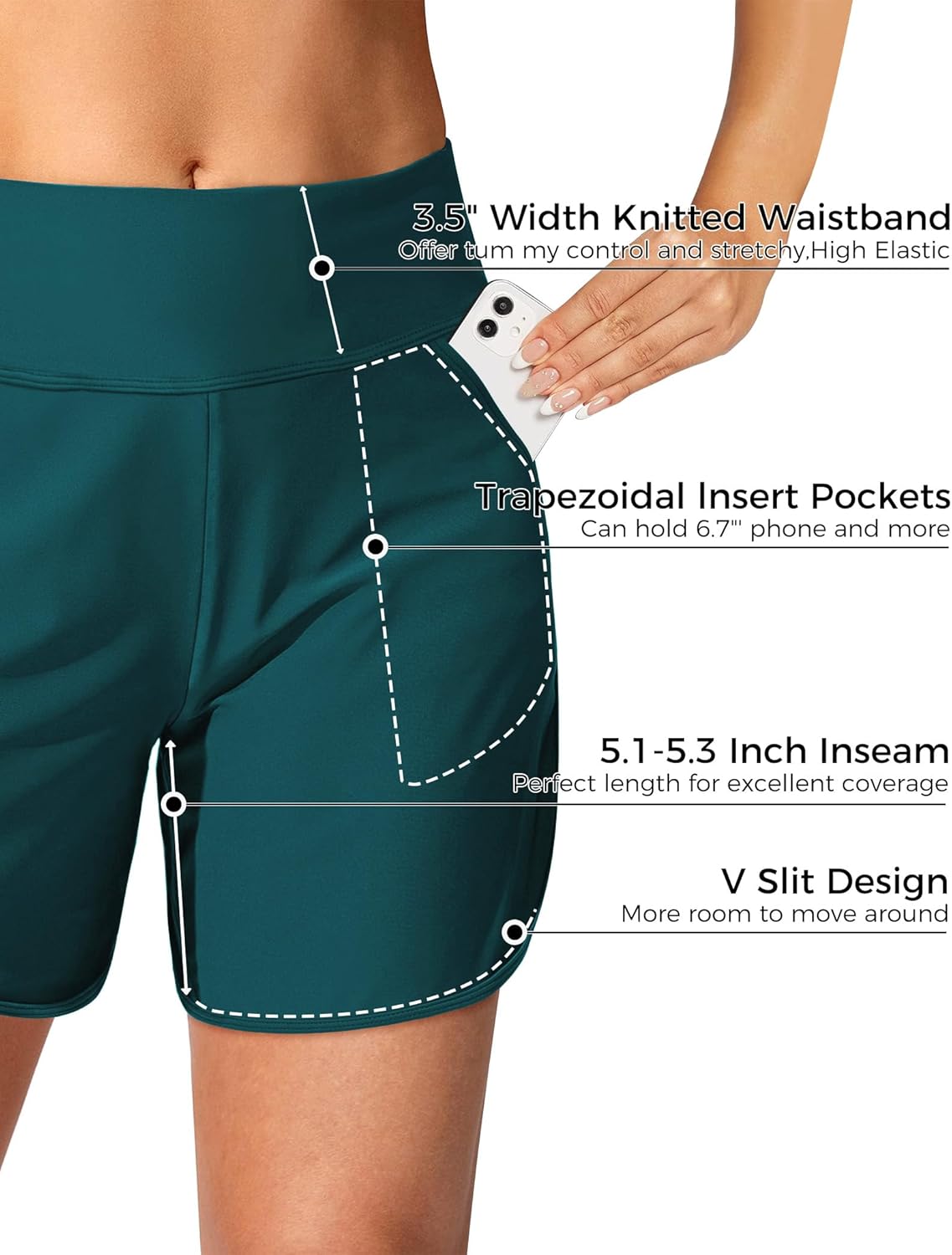 Buauty Women's 5" Swim Board Shorts Quick Dry High Waisted Swimsuits with Liner Pockets UPF 50+ Bathing Suits Bottoms Trunks - Image 3