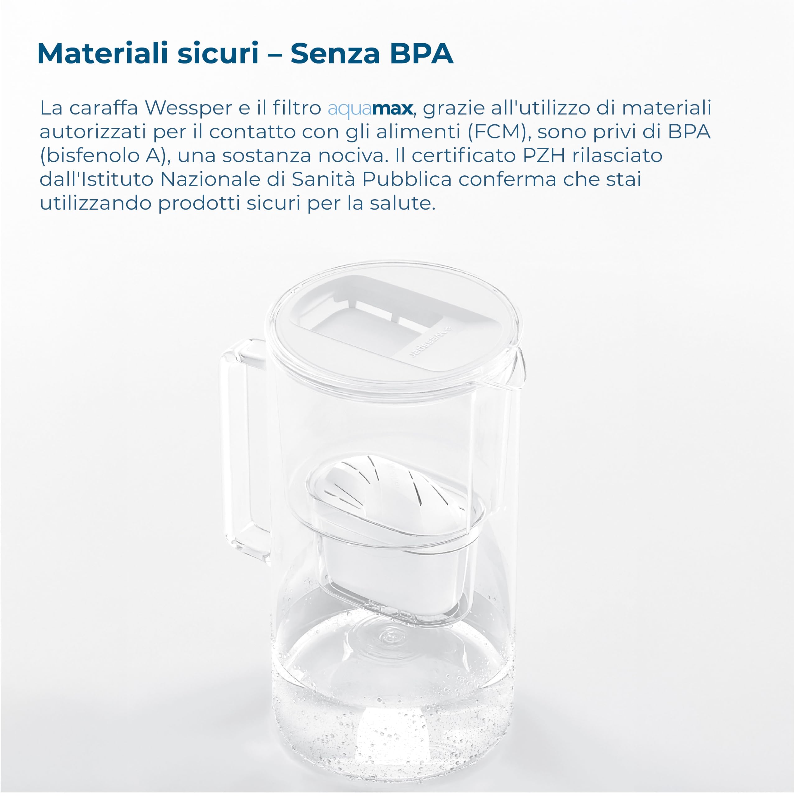 Wessper caraffa filtrante vetro 3 litri, set brocca e 5 filtro - Bianco