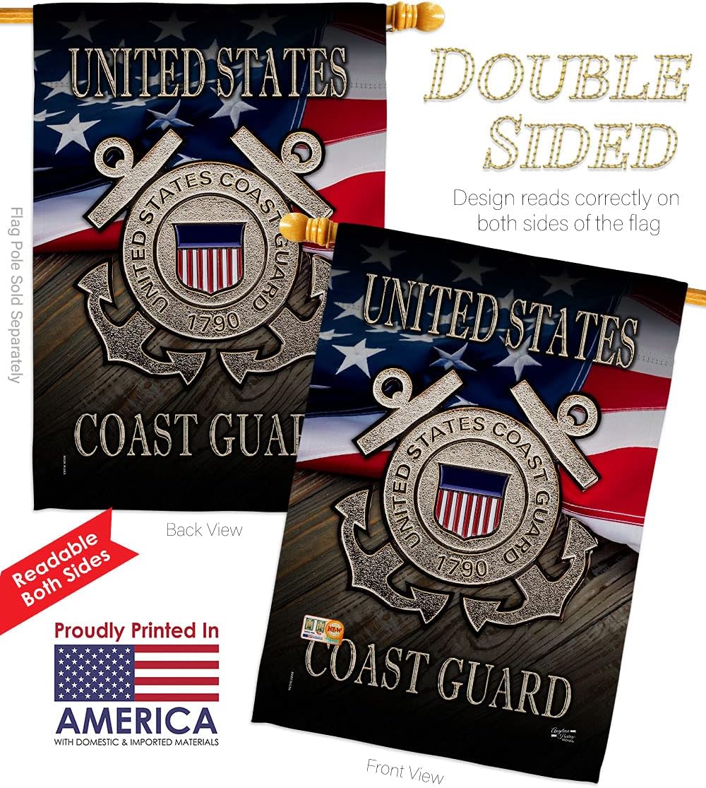 US Coast Guard House Flags Pack Armed Forces USCG Semper Paratus United State American Military Veteran Retire Official USA Applique Small Decorative Gift Yard Banner Double-Sided Made In 28 X 40