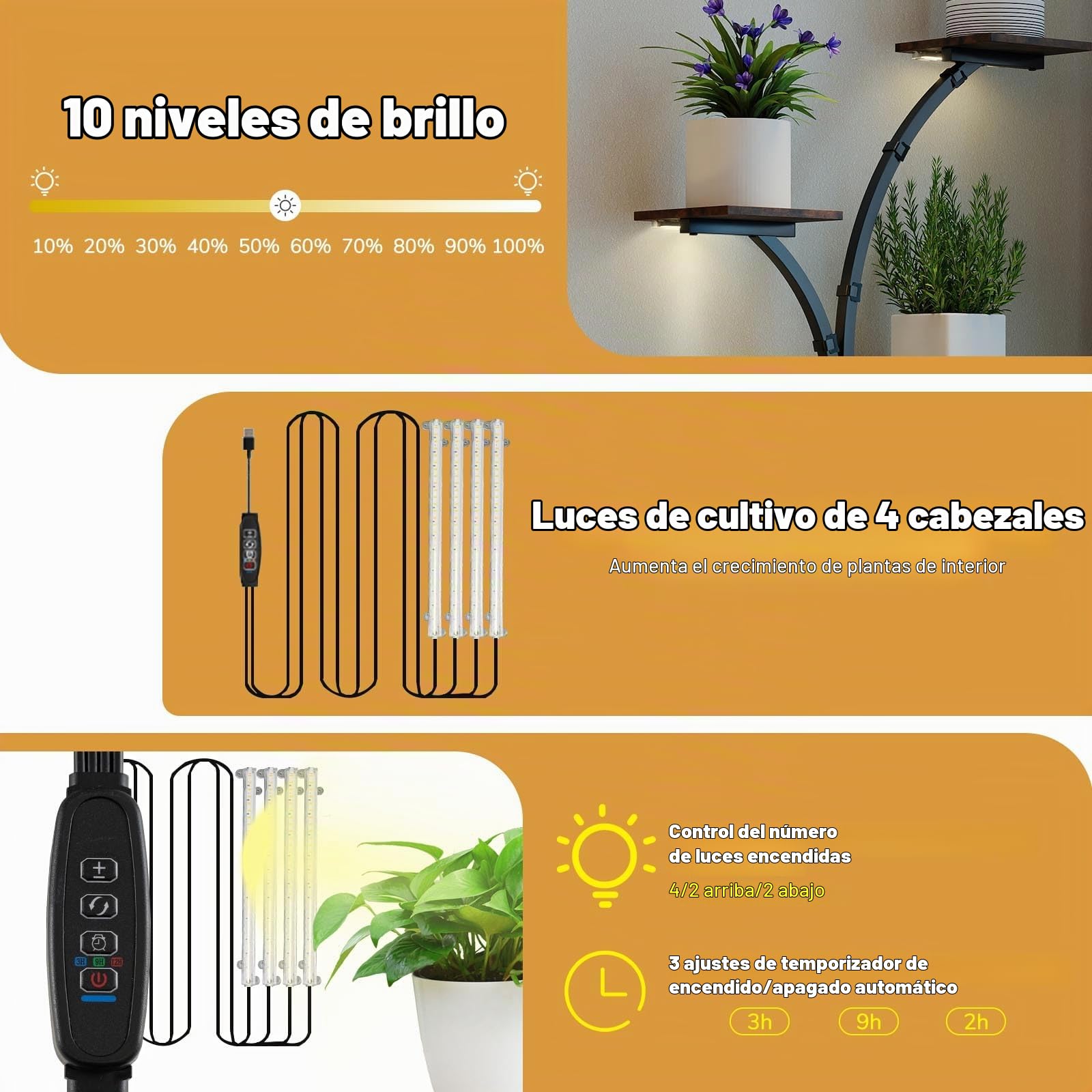 HOMASIS Soporte de Plantas con Luces de Crecimiento Ajustables y Temporizador, Estantería Alta de 8 Niveles, para Decorar, Oficina, Hogar, Esquina (146CM)