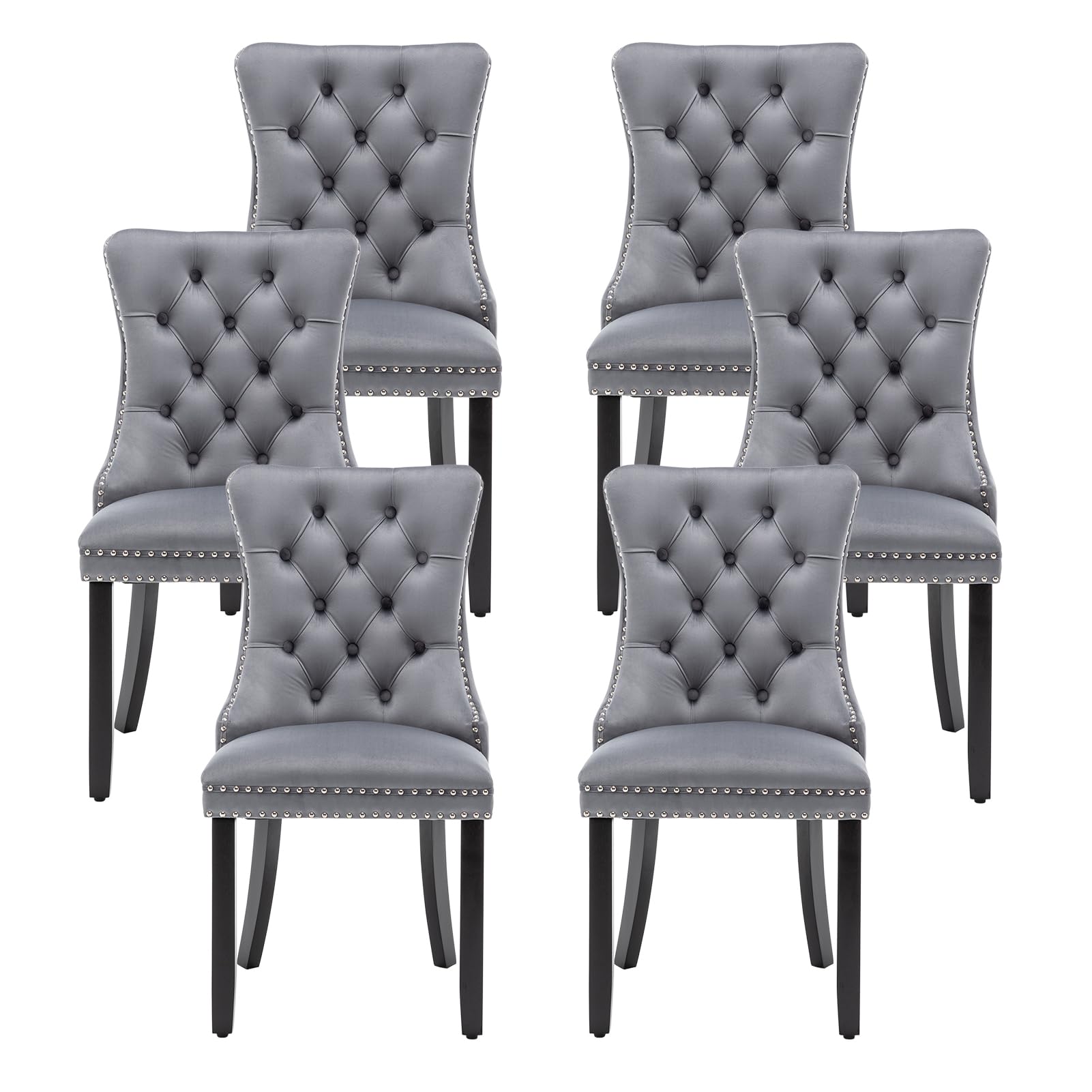 Kiztir Velvet Dining Chairs Set of 6, Upholstered Dining Room Chairs with Ring Pull Trim and Button Back, Luxury Tufted Dining Chairs for Living Room,