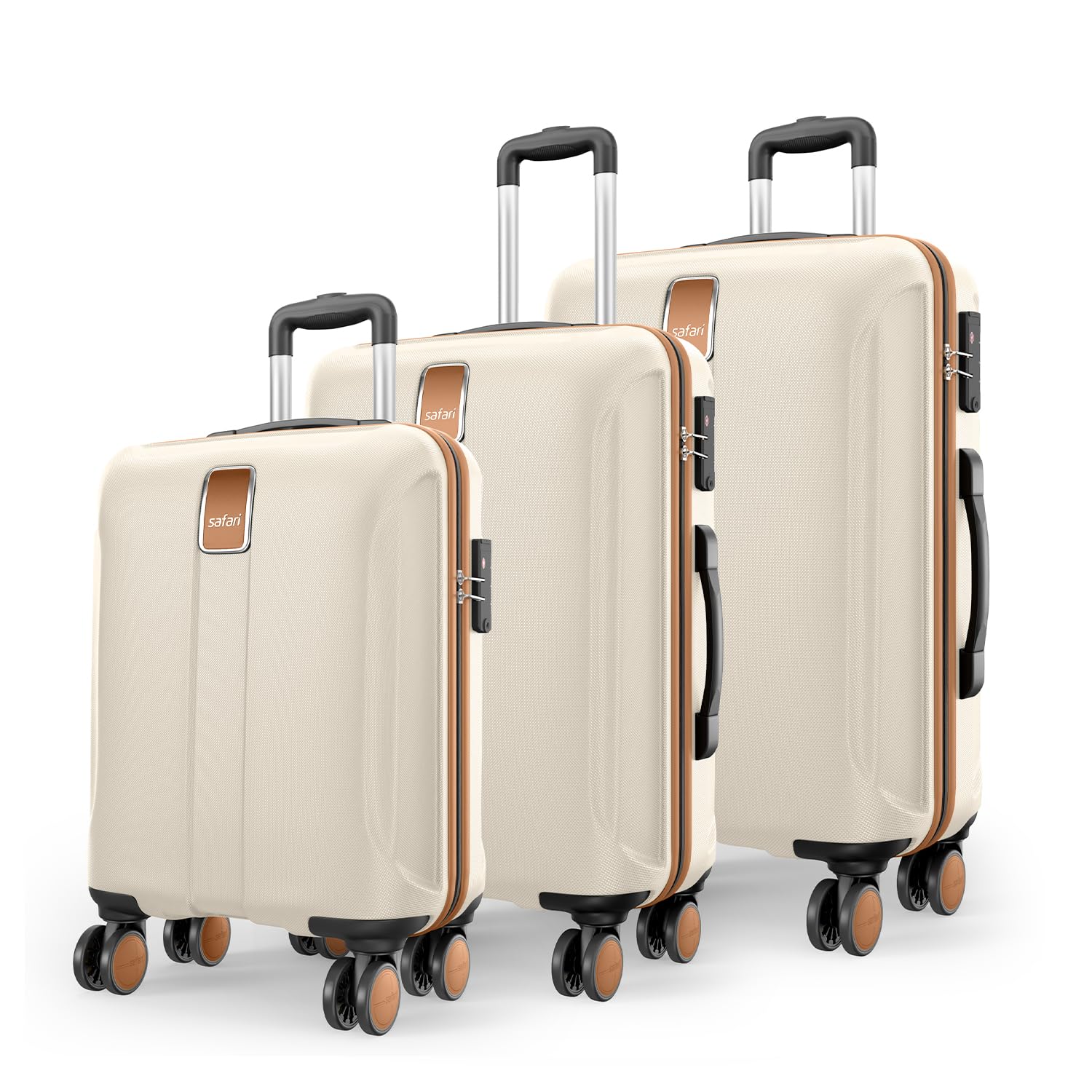 Safari Thorium Royale 8 Wheels Set of 3 Trolley Bags Hard Case Polycarbonate Luggage, TSA Lock, Wet Pouch Organized Interior, Suitcase for Travel, Tro...