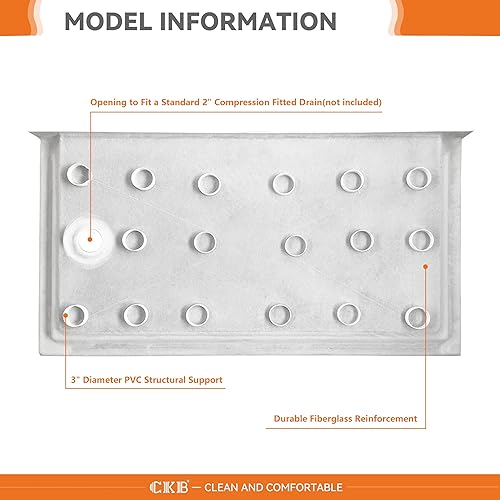 Miniatura 4 de CKB Base de ducha de 60 pulgadas de largo x 30 pulgadas de ancho, bandeja de ducha de un solo umbral con drenaje izquierdo, materiales acrílicos y