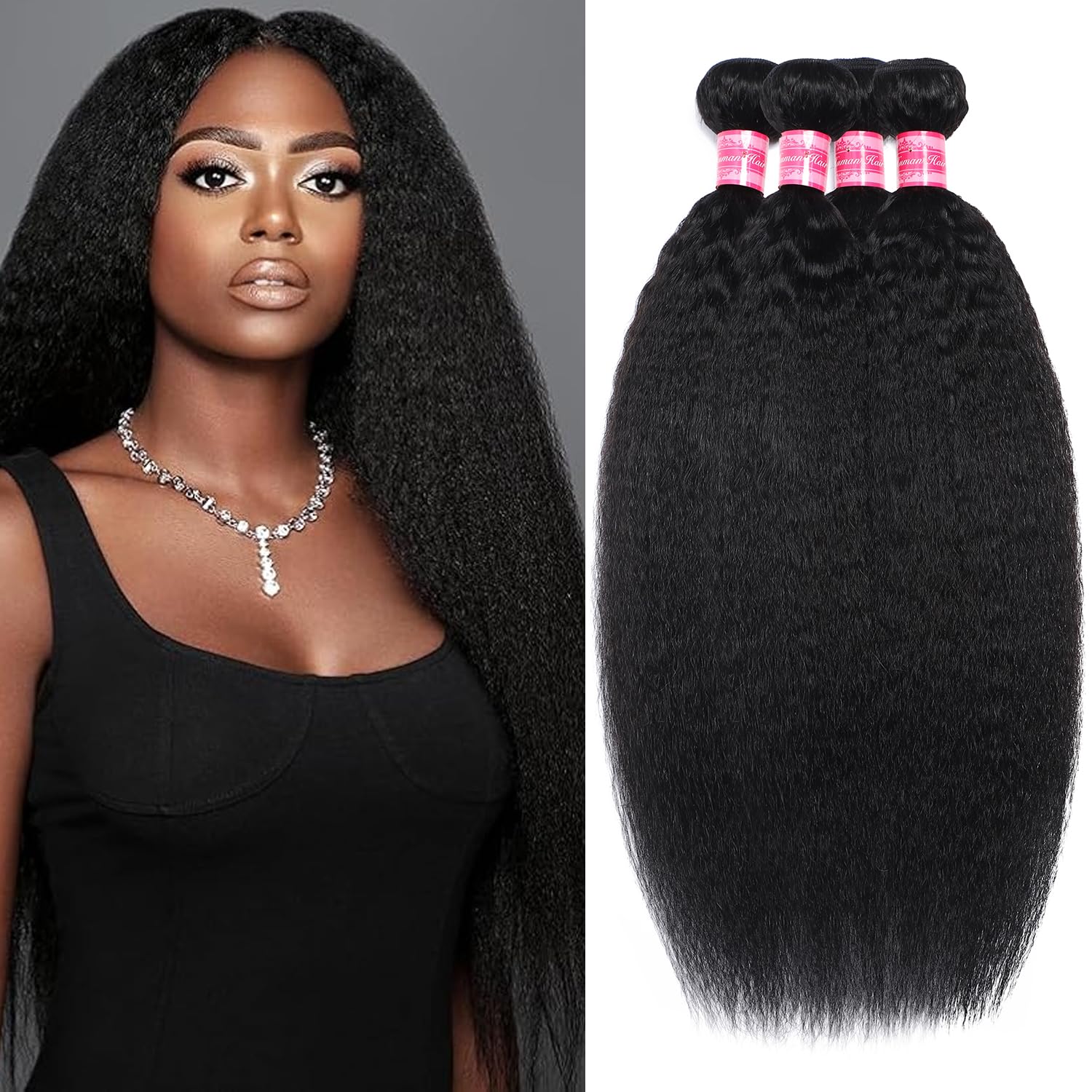 22 24 26 28 Inch Yaki Straight Bundles Human Hair Kinky Straight 12A 100% Unprocessed Kinky Straight 4 Bundles Human Hair Weave Kinky Bundles Natural Black