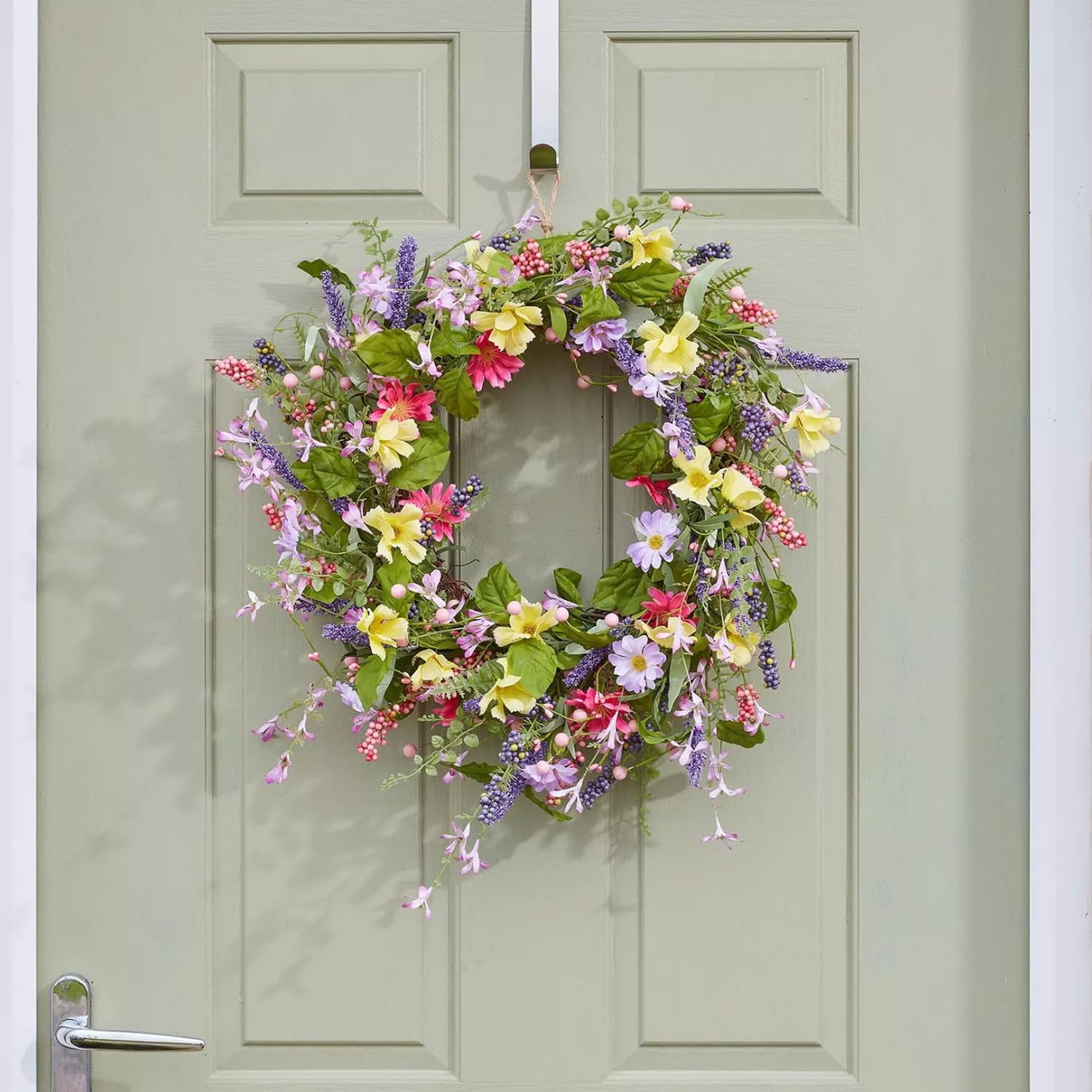 Garden Mile Large Spring Door Wreath for Front Door, Artificial Flower Spring Wreath, Multipurpose Decorative Summer Garland Indoor Outdoor Wreaths Home & Garden Decorations Easter Decorations 45cm