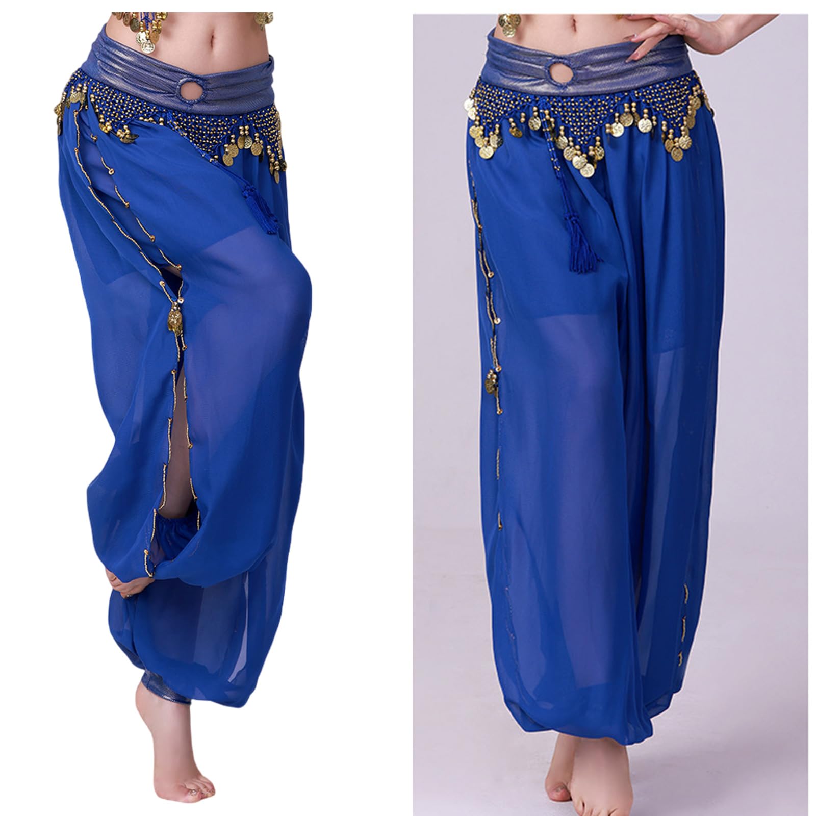 Disfraz de danza del vientre para mujer, pantalones con lentejuelas divididas para escenario y Halloween, pantalones harenes de danza del vientre