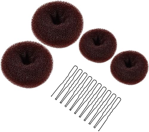 MORGLES Hair Bun Maker, 4Pcs Donut Bun Maker with 10Pcs Black Bobby Pins for Hair Ring Style