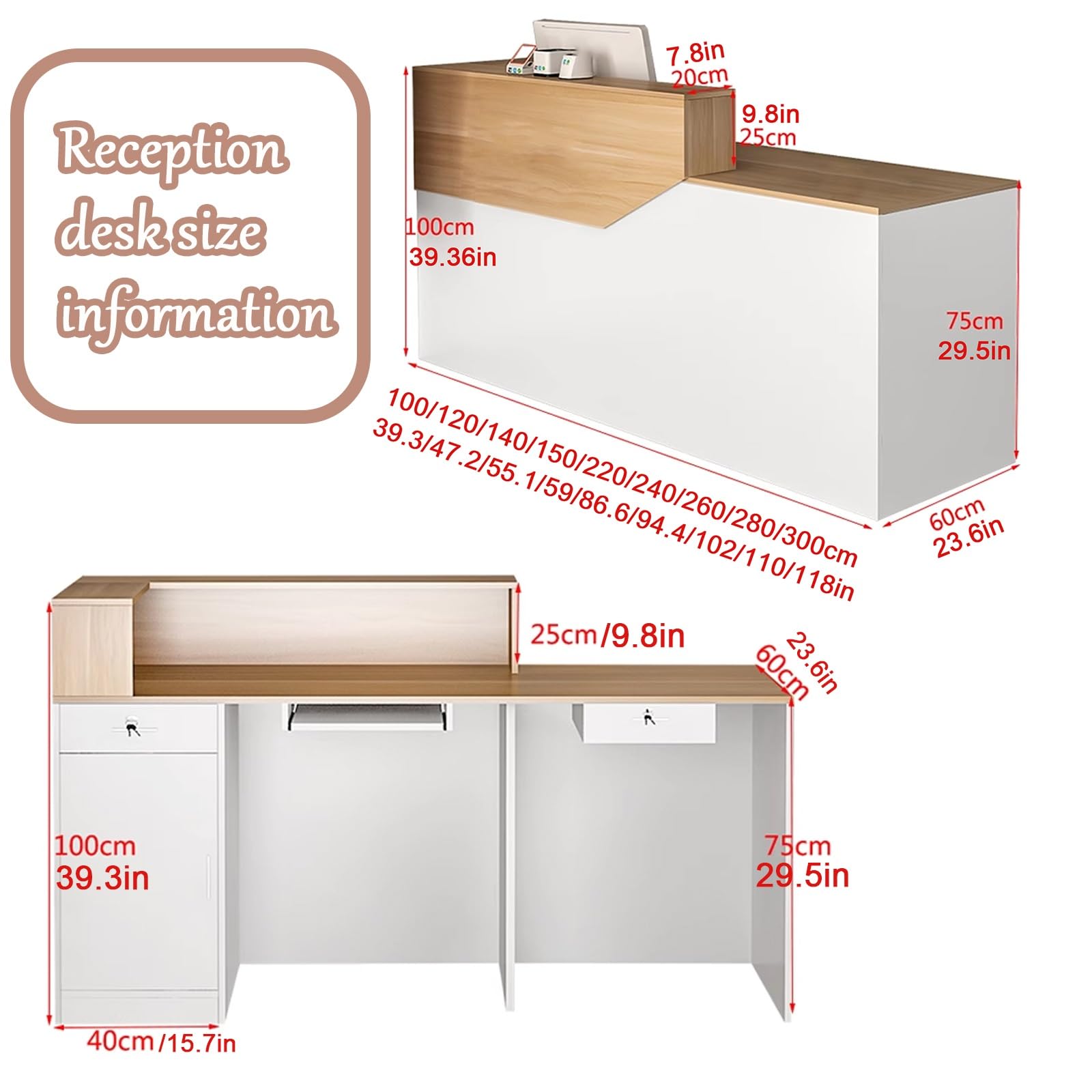 Moderner Rezeptionstheke – kompakter Kassentisch für Büro, Salon und Einzelhandel, stilvolle Lobby-Empfangsmöbel (A6, R-140 x 59,9 x 99,8 cm)