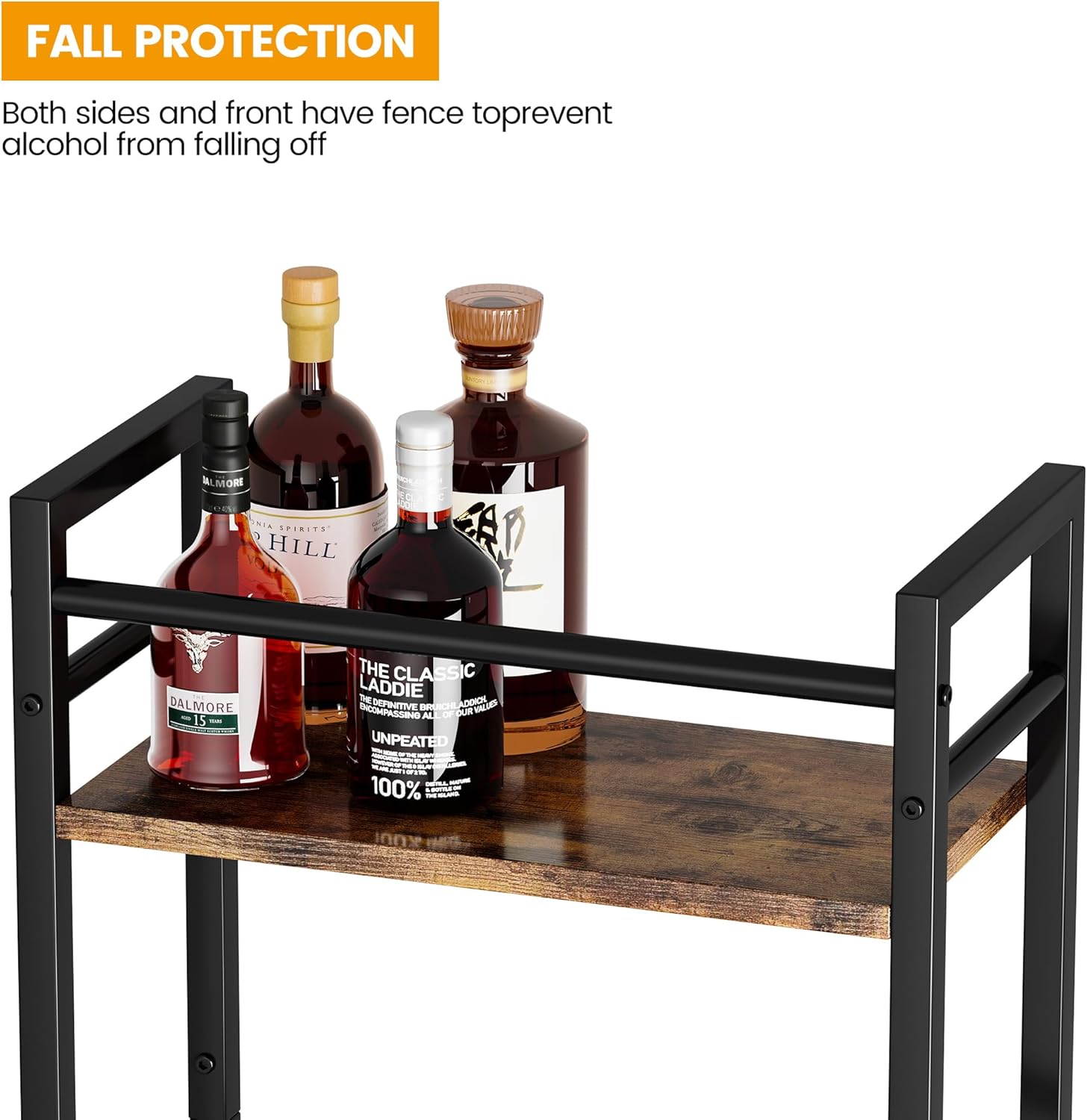 Homeiju 5-Tier Freestanding Wine Rack, 60 Bottles Wine Racks for Wall Mounted, Wines Bottle Holder Display Shelf with Fences, Liquor Storage for Kitchen, Dining Room, Bar (Rustic Brown)