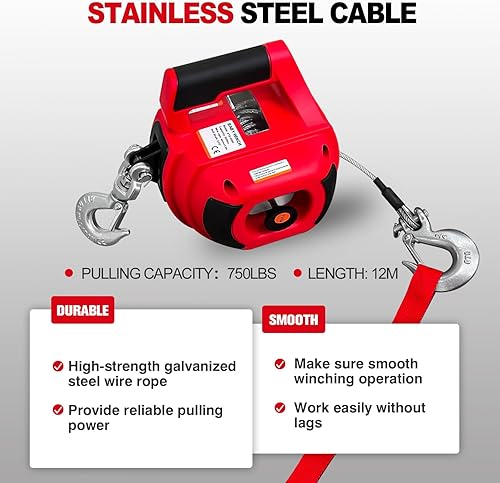 Miniatura 3 de FITHOIST Cabrestante de taladro portátil de 1000 libras, cabrestante alimentado por taladro con cuerda de alambre de acero aleado de 40 pies,