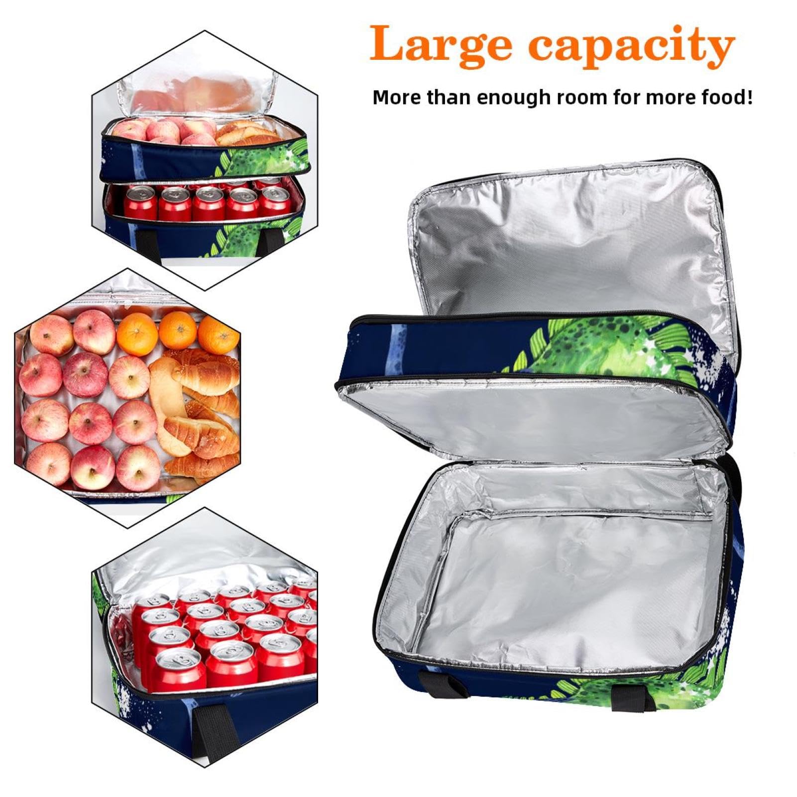 Grand sac à déjeuner isotherme pour homme et femme, double couche, étanche, étanche, réutilisable, sac fourre-tout pour le travail, l'école, le pique-nique, la plage, le camping, les voyages, motif