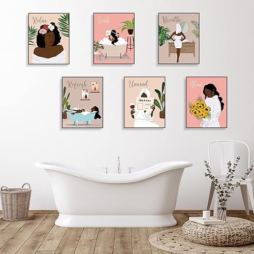 Miniatura 6 de Zonon 6 piezas de arte de pared de mujer negra, póster de arte afroamericano sin marco, póster abstracto bohemio para decoración de pared para el
