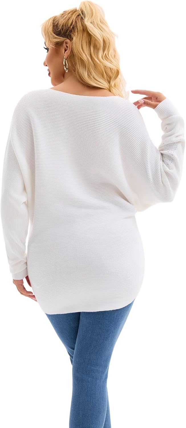 Froggirl Women’s Batwing Sleeve Rhinestone Pullover Sweater Ribbed Knit Tunic Top, Loose Fit – Elegant Sparkle Sweater - Image 4