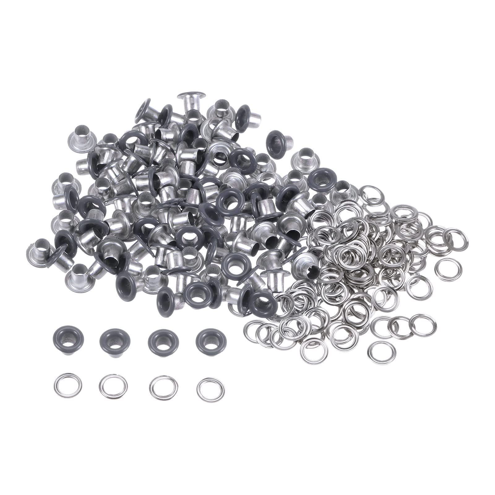 HARFINGTON 100set Grommets Kit Metal Eyelets 3mm 1/8" Hole Tiny Grommet for Shoes Clothes Belt Bag DIY Project, Grey