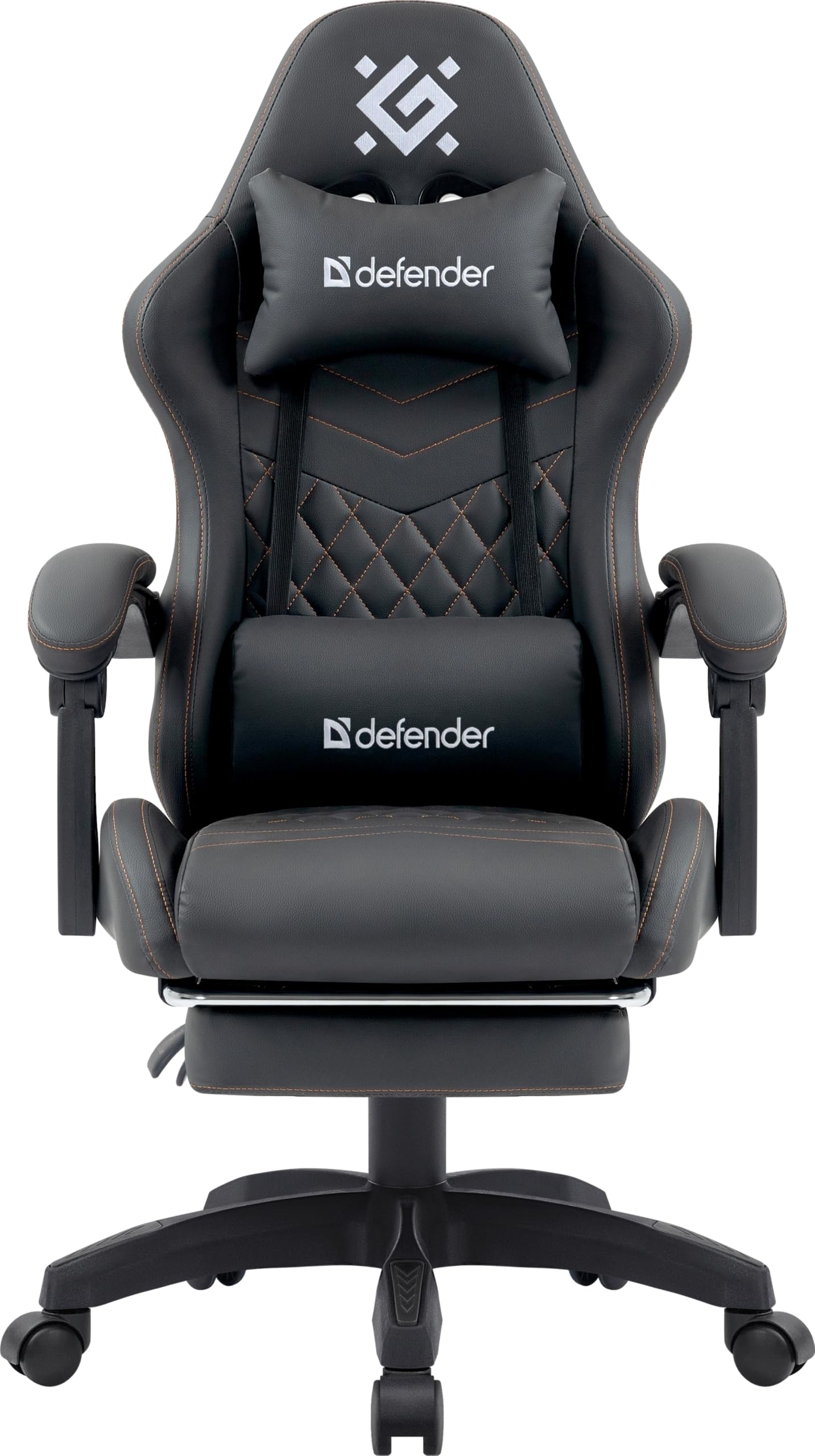 Defender® Gaming Stuhl, Ergonomischer PC Stuhl, bequemer Bürostuhl für Home Office oder Gamer-Sessel, Kopfkissen, Höhenverstellbar, Computerstuhl, PVC-Leder, Schwarz