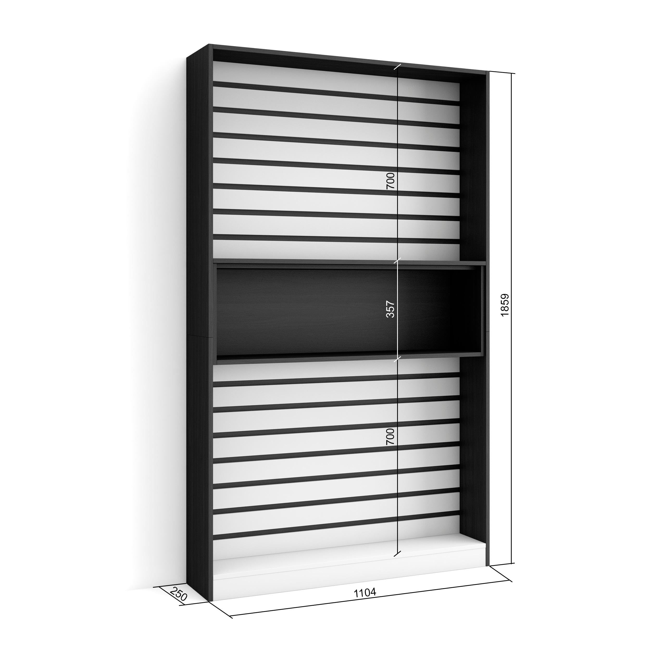 Skraut Home | Librería estantería | Estanteria Libros de Pared | 110x186x25cm | Salón - Comedor - Oficina | con Almacenaje | Estilo Moderno | Blanco y Negro
