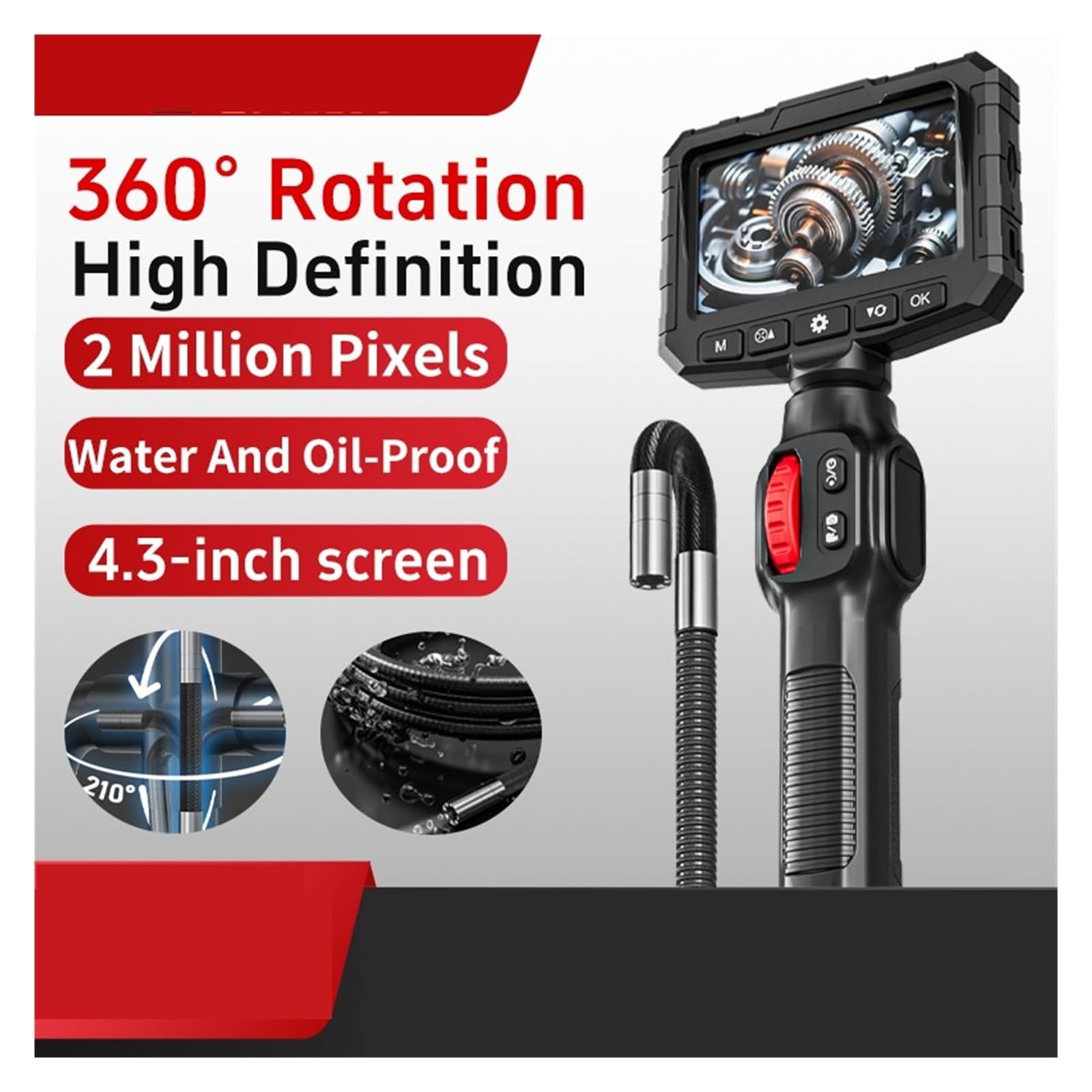 Kamera inspekcyjna, Przemysłowa kamera endoskopowa HD 4,3-calowy ekran IPS IP67 Wodoodporne kamery do inspekcji rur o mocy 200 W(3.9mm-4.3inch)