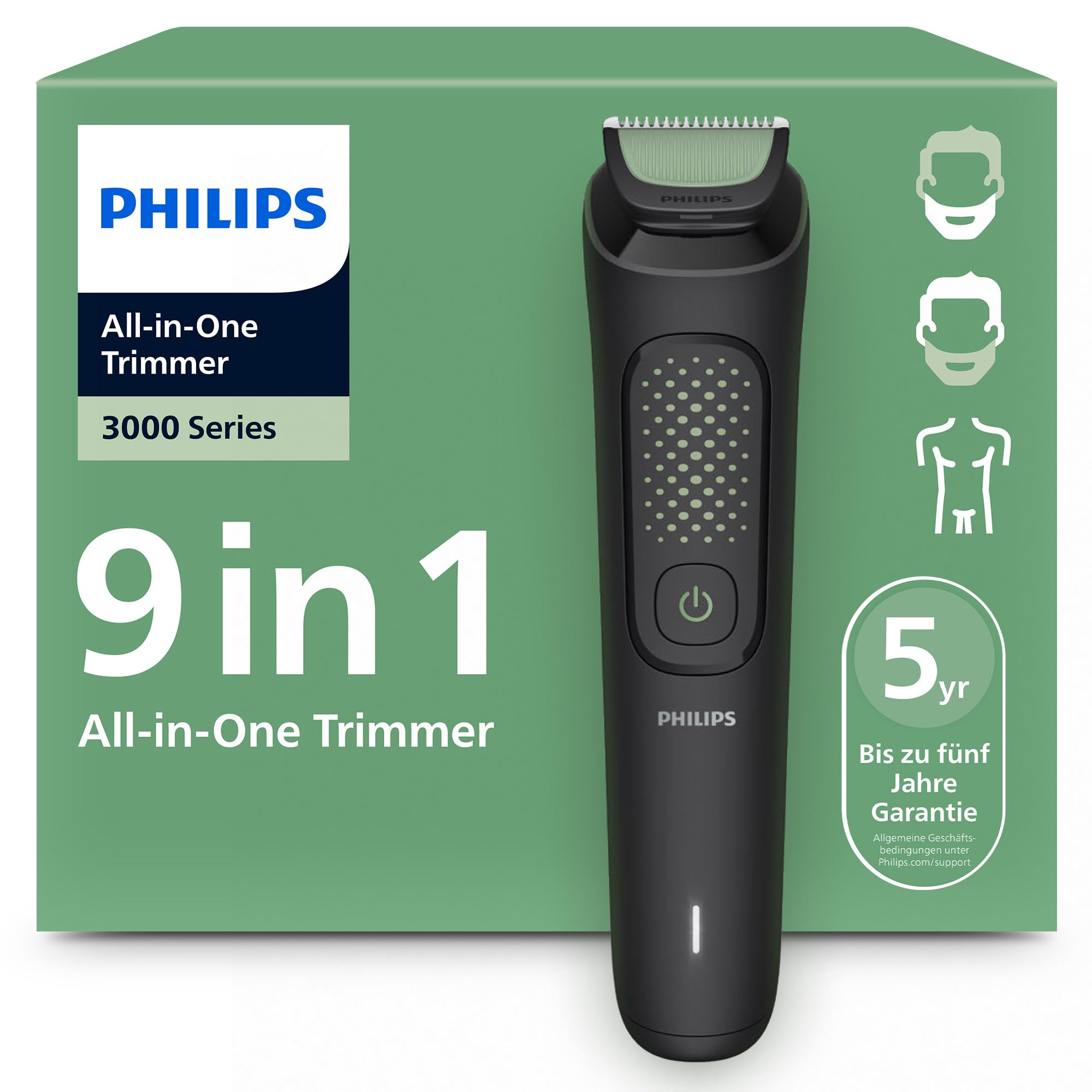 Philips Multigroom 3000 Series All-in-One 9-Piece Trimmer - Shaver and Clipper for Face, Head & Body, Self-Sharpening Skin-Friendly Blades, 12 Length Settings, Model MG3946/15