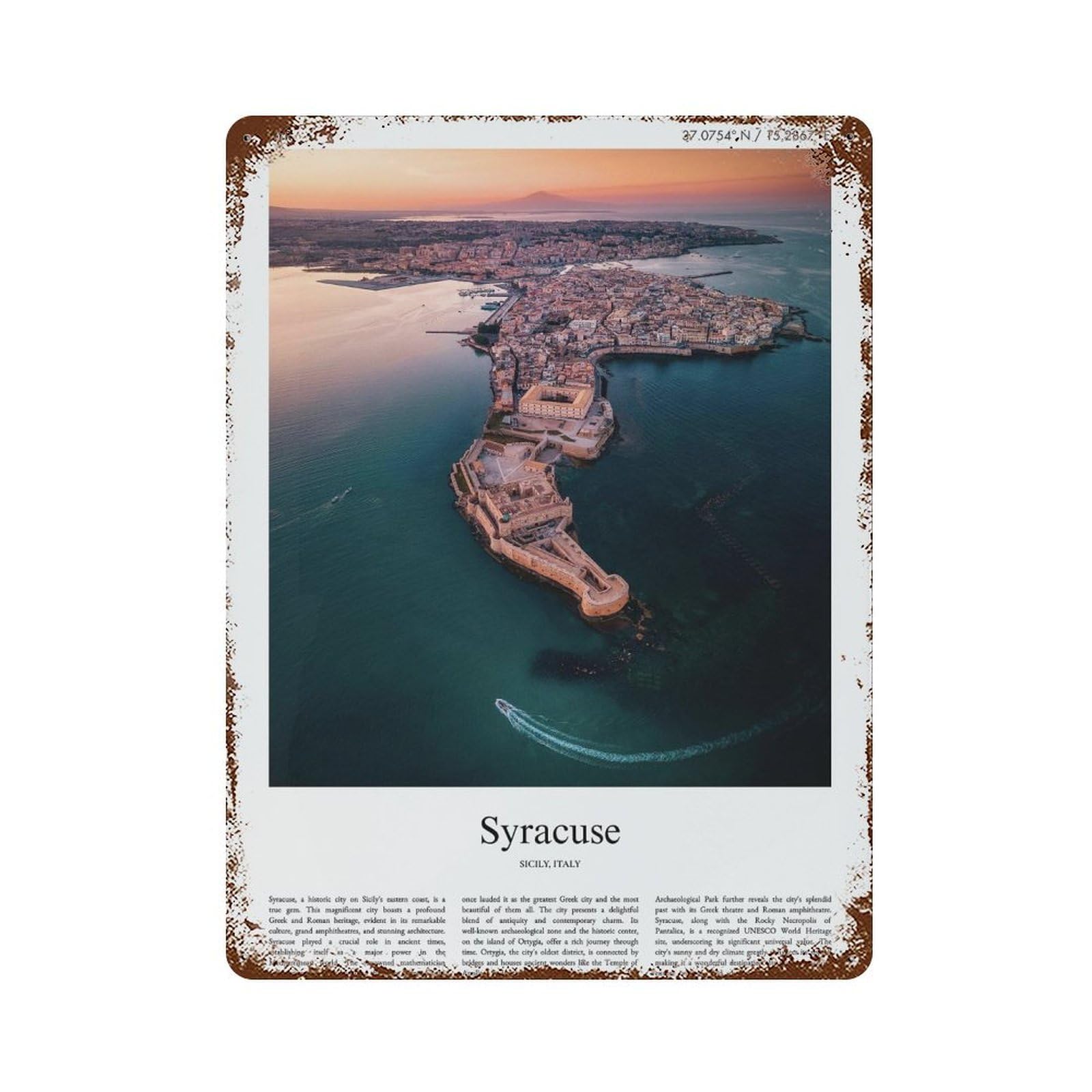 xiaoxiaoshen Syracuse Sicily, Italy City Scenery Wall Decor Art Metal Tin Poster Modern Home Decor Art Home Bar Shop Decorations Vintage Sign 40x30cm