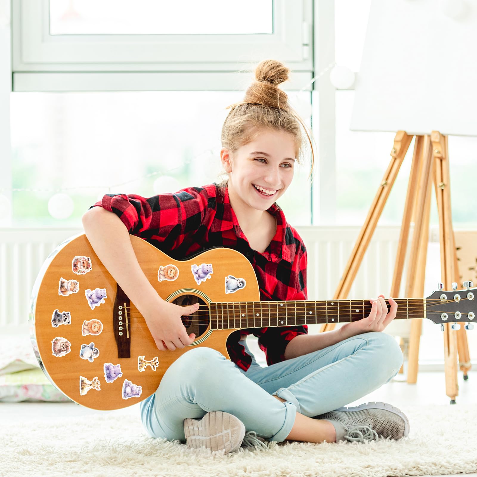 Zestaw 50 uroczych naklejek ze zwierzętami dla dzieci, akwarelowe słodkie naklejki Kawaii Safari, wodoodporne samoprzylepne naklejki ze zwierzętami na laptopa, album z wycinkami, butelkę wody
