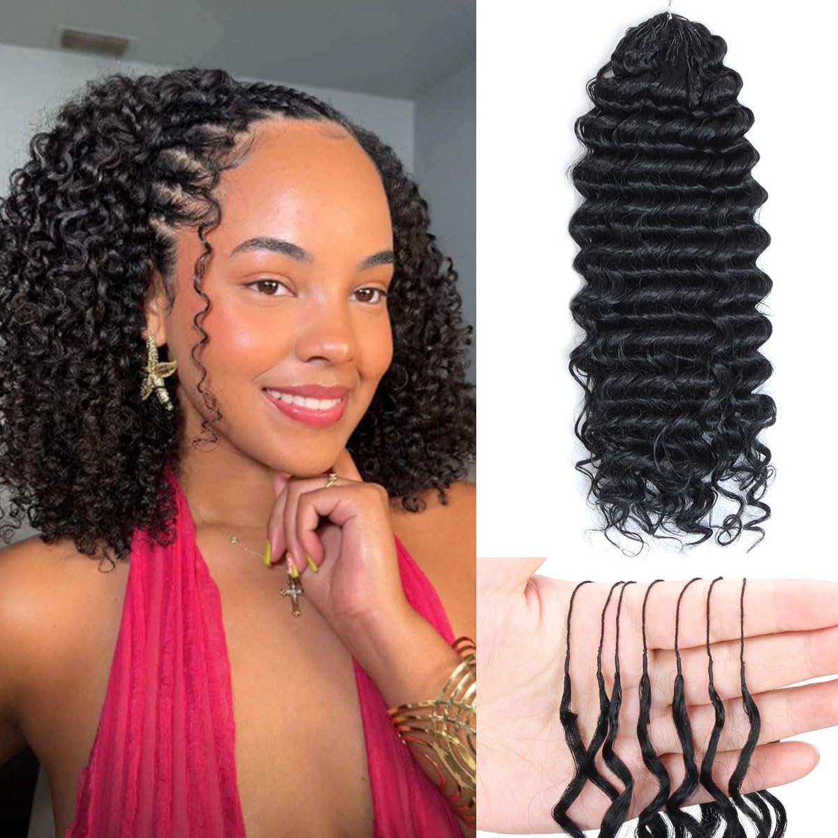 Feather Crochet Hair Extensions with Miracle Knots, Deep Wave