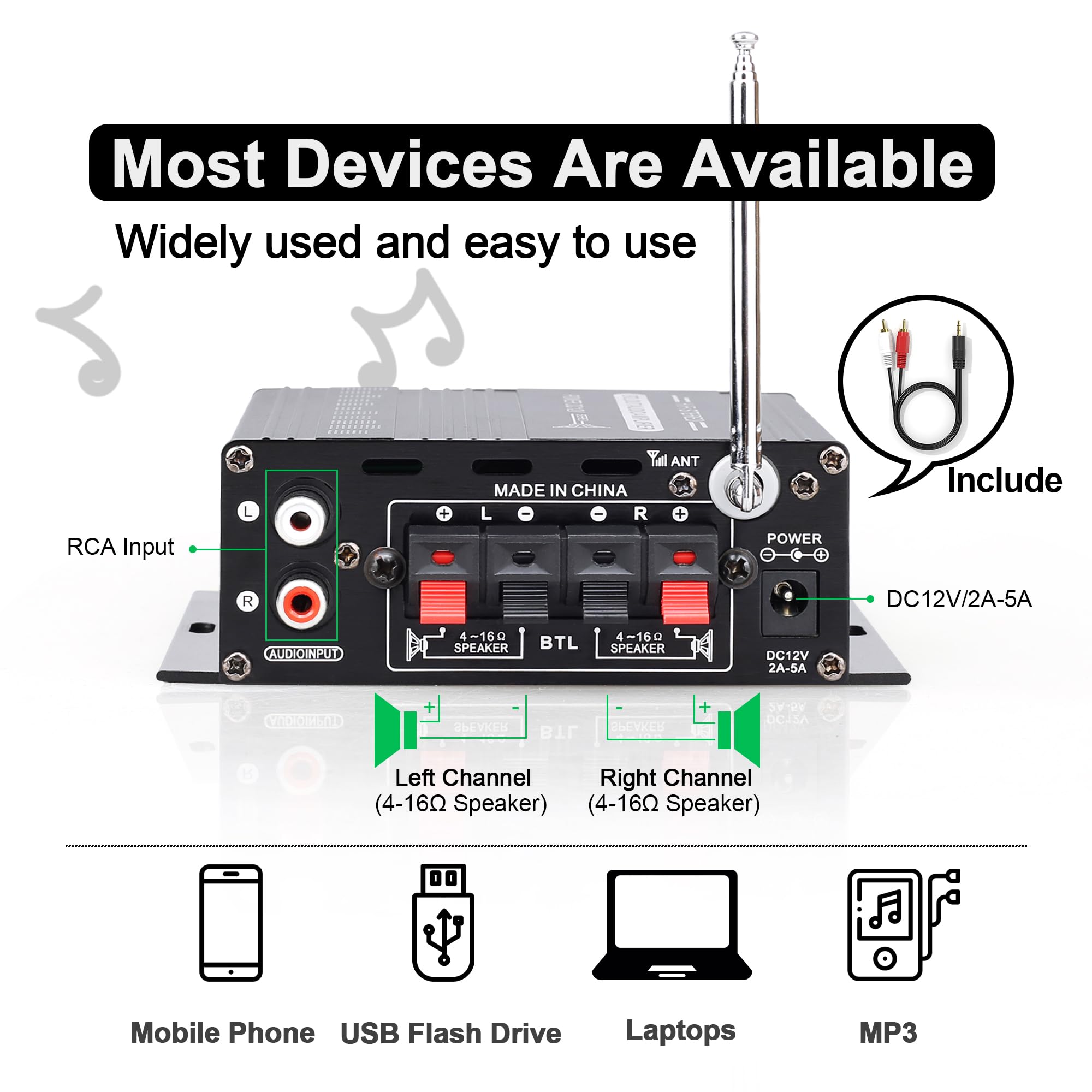 Amazon.co.jp: AK-370 Bluetoothオーディオアンプ、12V/5A DC電源、2.0