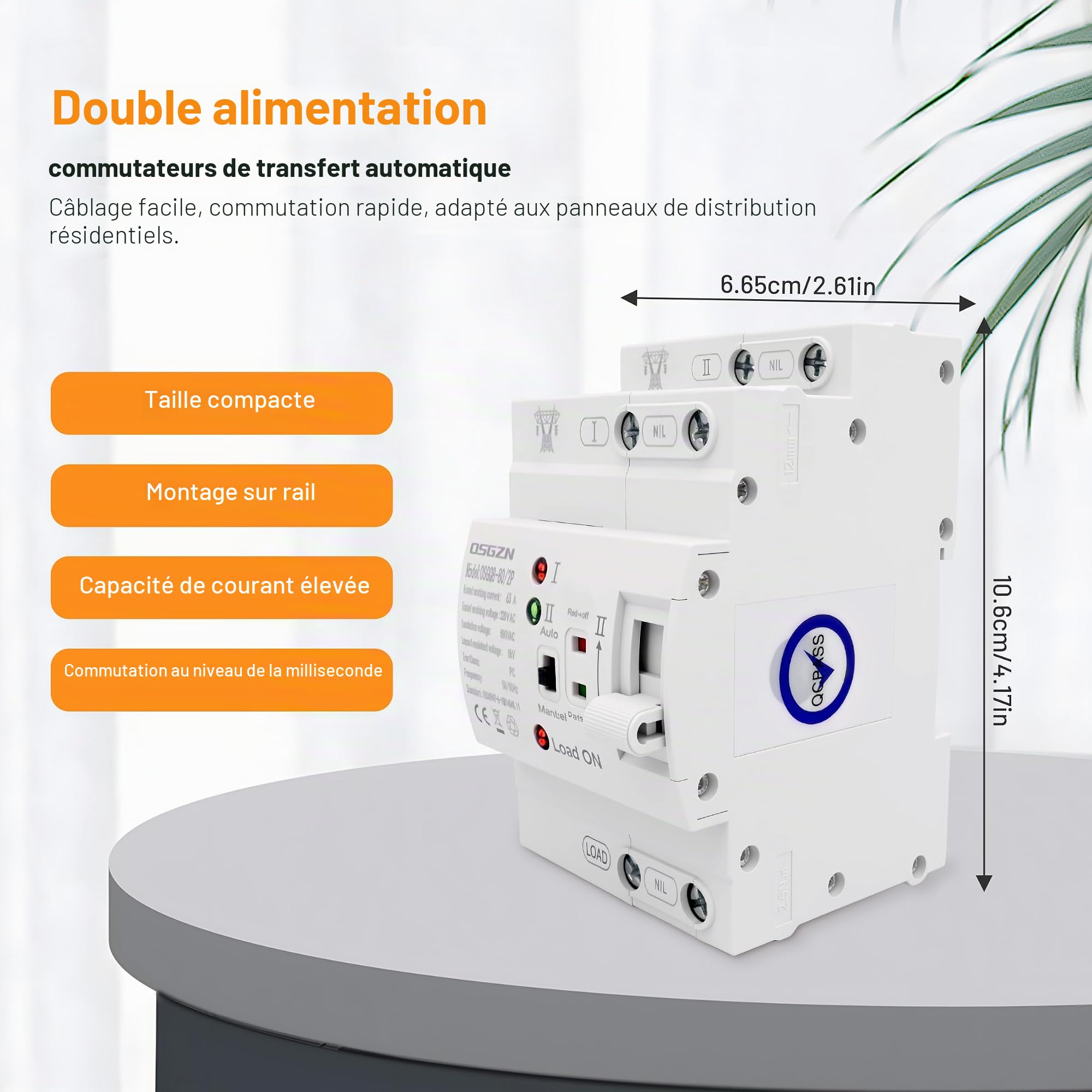 Commutateur de transfert automatique 2 pôles, rail DIN 2P 63 A ATS Dual Power Transfer Automatic Transfer Interrupteur sélecteur électrique 220 V, commutateur de courant de secours, interrupteur de