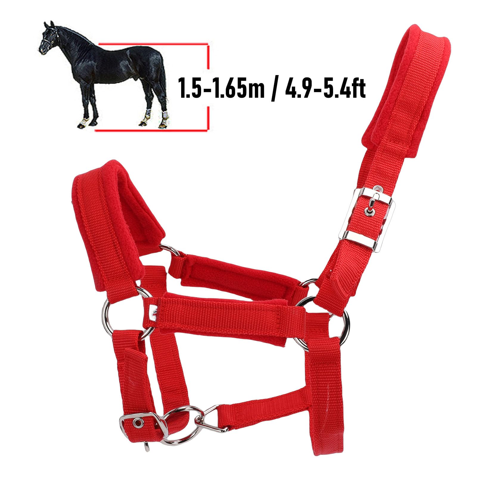 Cavezze per cavallo regolabili in nylon morbido e resistente, rosse, capezzale da equitazione con cinturino in nylon PP largo 25 mm con fibbia in metallo per cavallo medio, per
