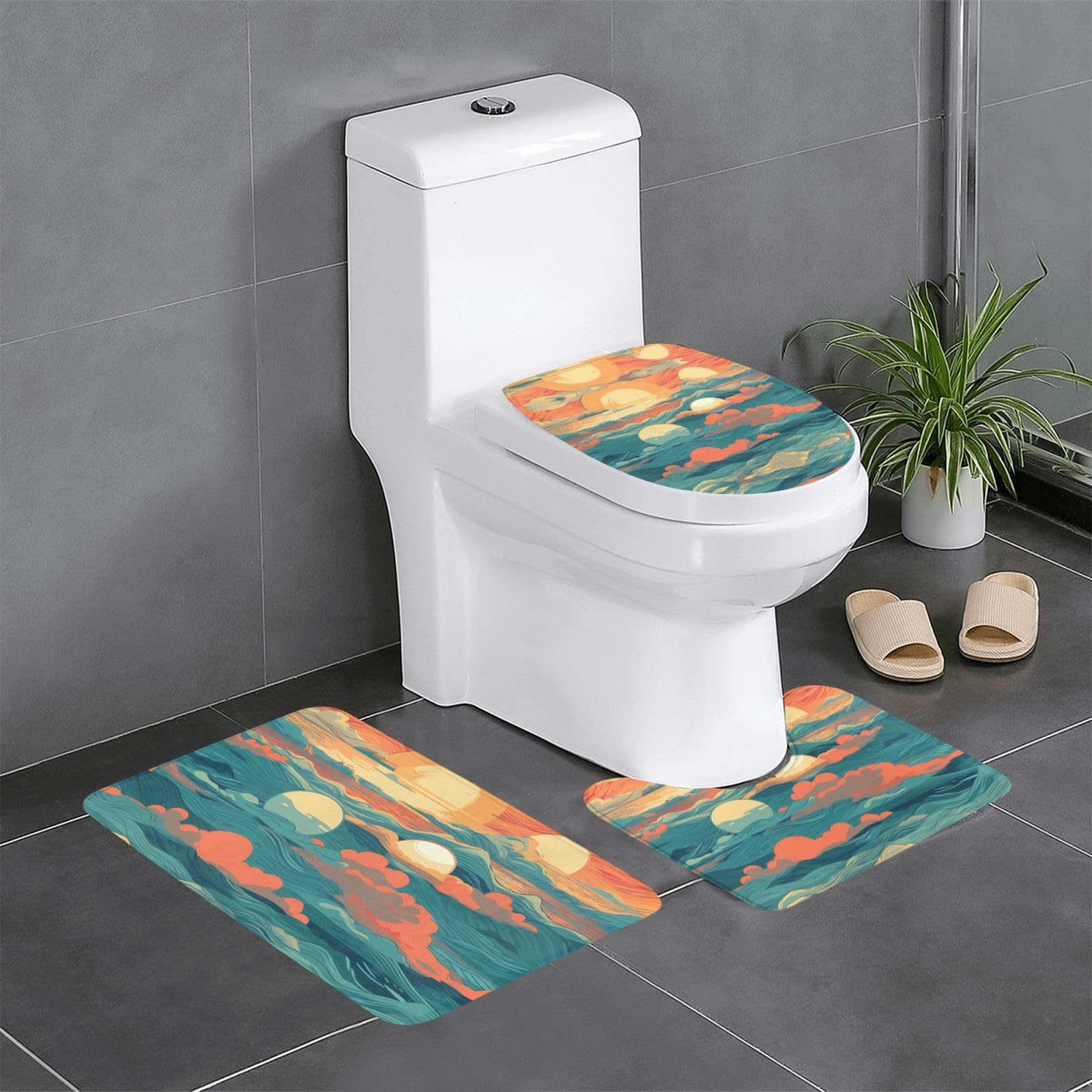 Tapis de salle de bain coucher de soleil antidérapant lavable 61x40.6 cm lot de 3