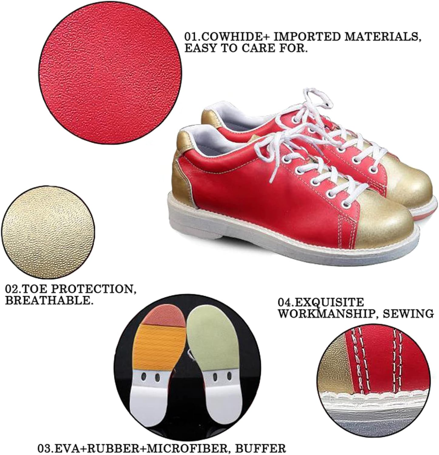 Women's Bowling Shoes Fashion Athletic Leather Lightweight Breathable Buffer Left Right Soles
