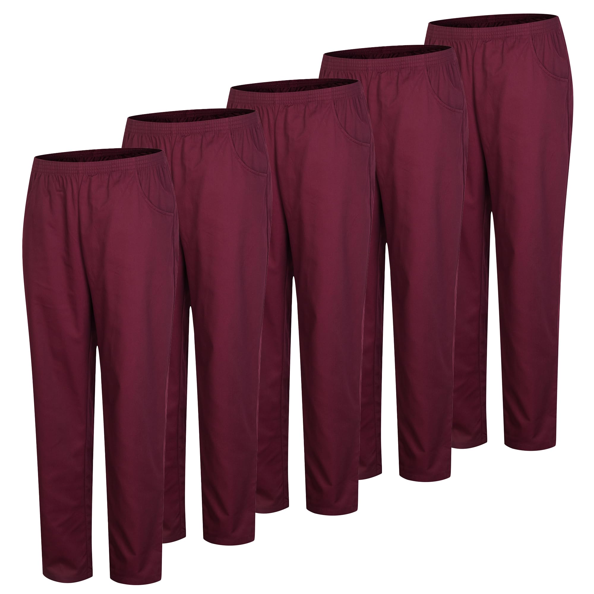 Pack of 5 Units - Unisex Sanitary Pants Elastic Waist Sanitary Uniforms 5-8312, Burgundy, XXL