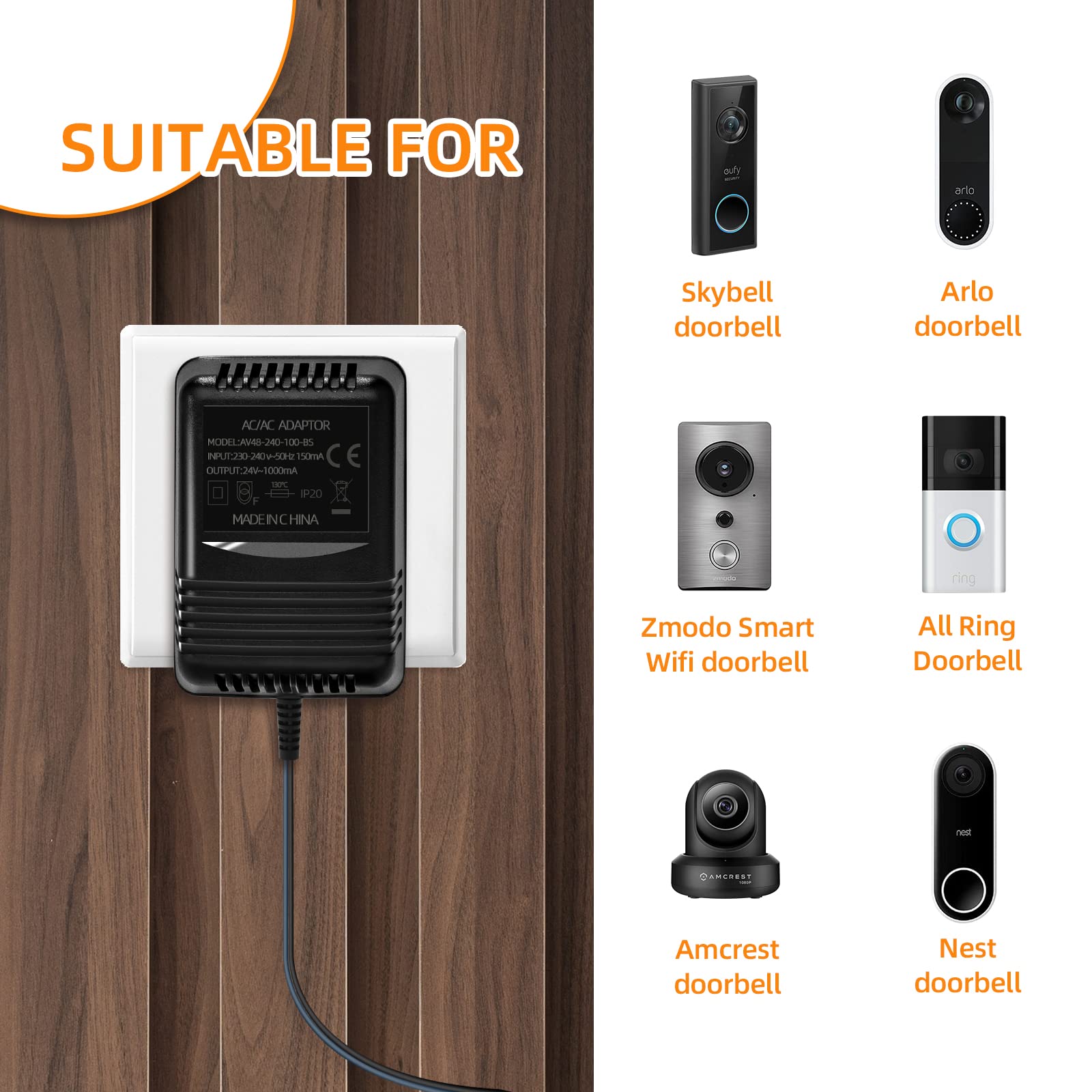 Buy 824vac AC 1000mAh Wired Transformer for Ring Hardwired Doorbell, Power Supply with UK Plug