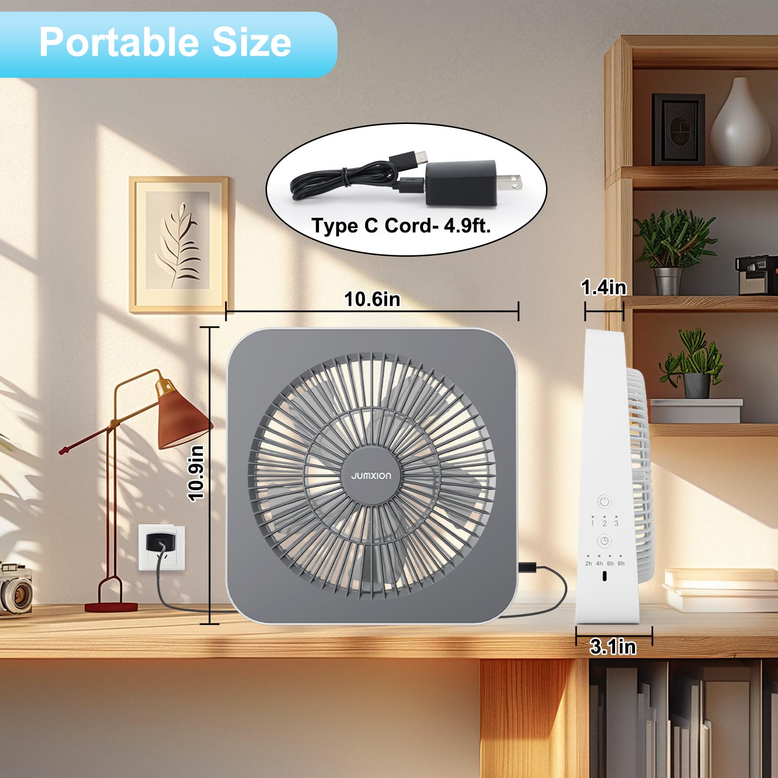 Ventilador de 10 pulgadas, ventilador de caja pequeña con 3 velocidades, ventilador de ventana silencioso alimentado por adaptador de CC para dormitorio, oficina, cocina, hogar, apartamento, caravana 2