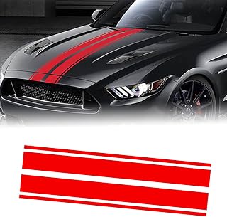 Shakas Hood Stripe Decorative Stickers, Sports Style Striped Racing Car Body Stickers, DIY Personalized Decorative Accessories, Suitable for Most Cars (Red)